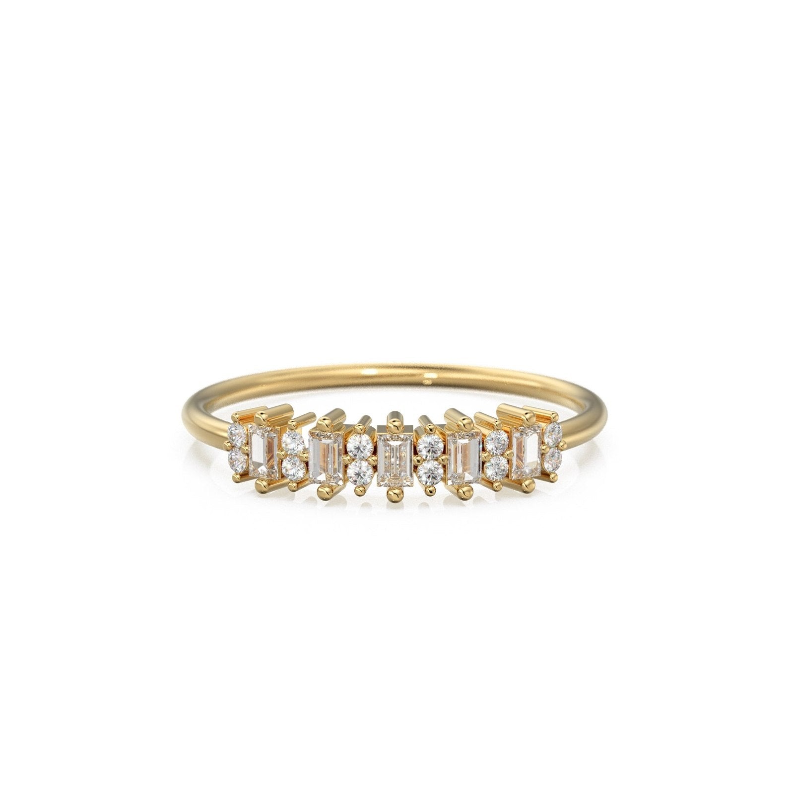 Baguette and Round Diamond Wedding Band / 14k Gold Baguette Diamond Women's Wedding Ring Available in Rose Gold White Gold