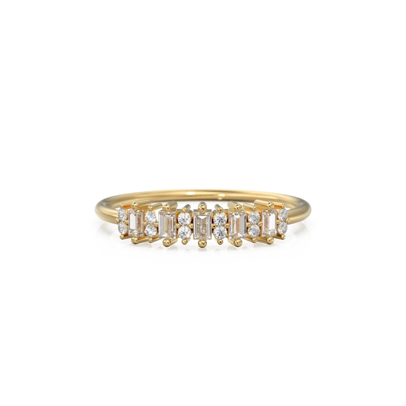Baguette and Round Diamond Wedding Band / 14k Gold Baguette Diamond Women's Wedding Ring Available in Rose Gold White Gold