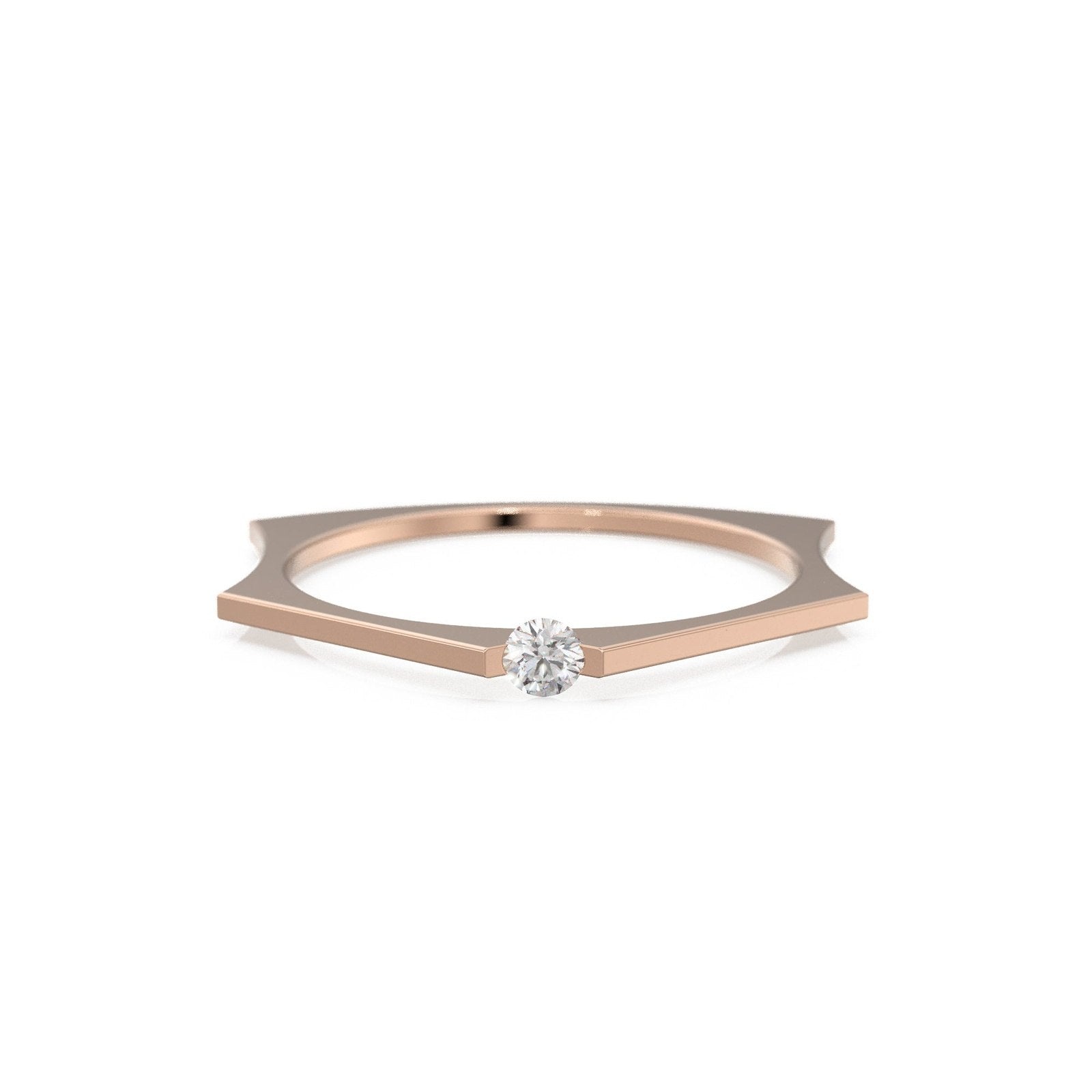 2.5mm Diamond Geomtric Diamond Ring / Solitaire Gold Wedding Band / Minimalist Dainty Engagement Ring / Lightweight Gold Ring