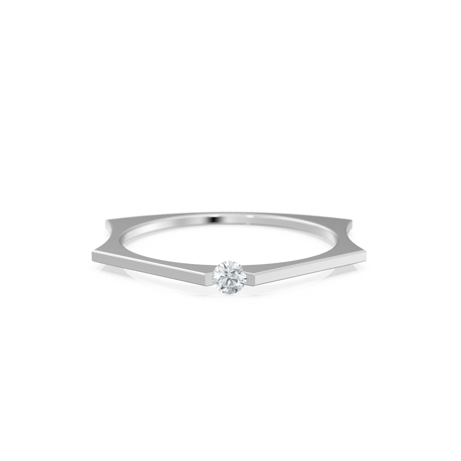 2.5mm Diamond Geomtric Diamond Ring / Solitaire Gold Wedding Band / Minimalist Dainty Engagement Ring / Lightweight Gold Ring