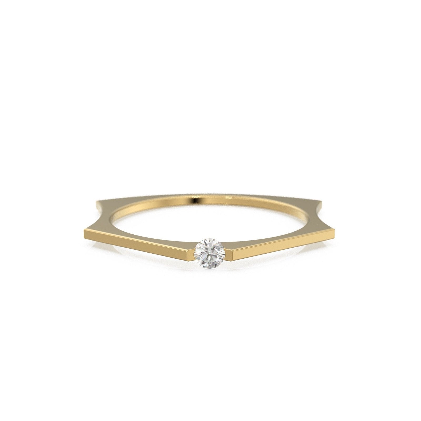 2.5mm Diamond Geomtric Diamond Ring / Solitaire Gold Wedding Band / Minimalist Dainty Engagement Ring / Lightweight Gold Ring