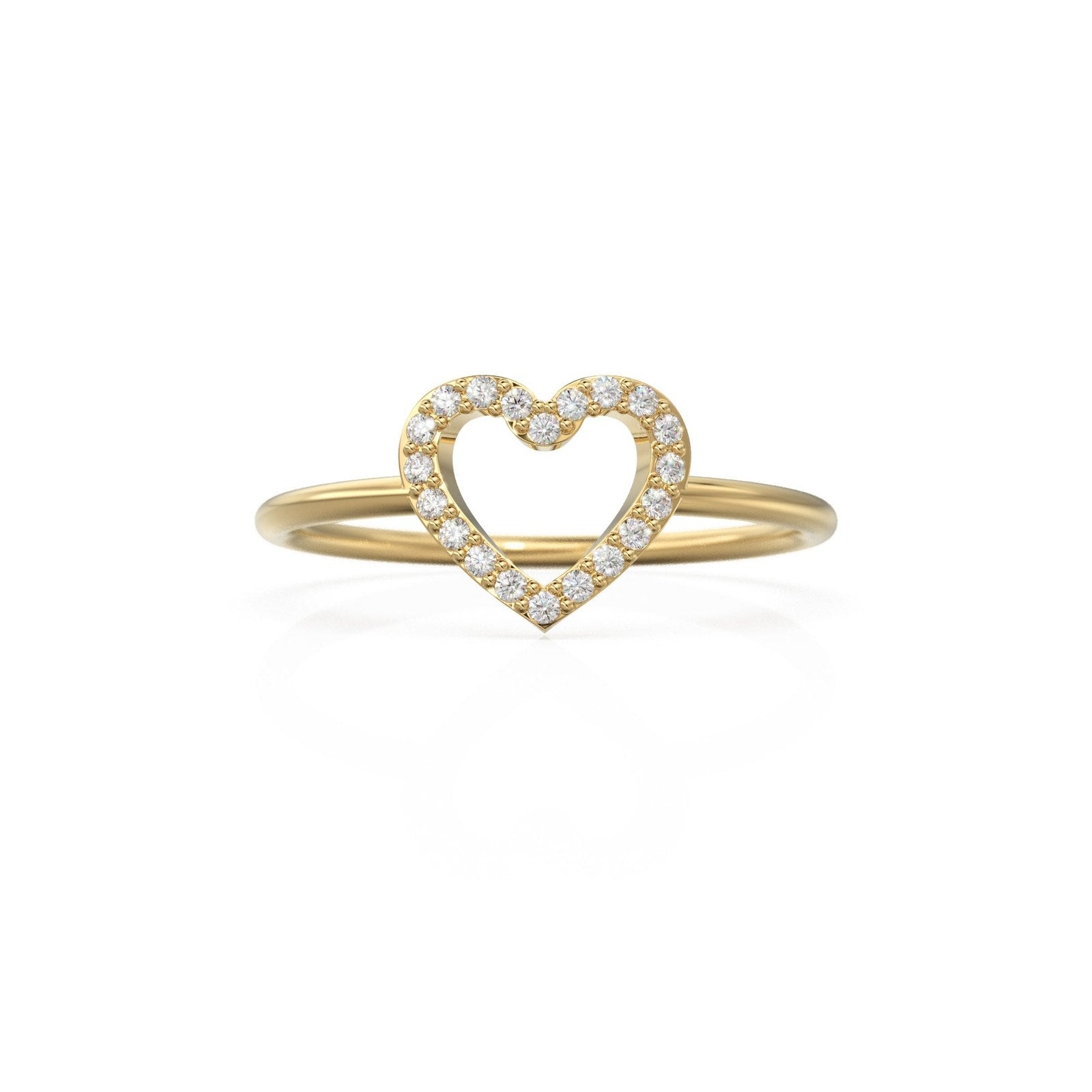 Diamond Heart Ring / Heart Shaped 14k Gold Diamond Women's Wedding Ring / Love Gold Ring / Heart Cute Gold Ring