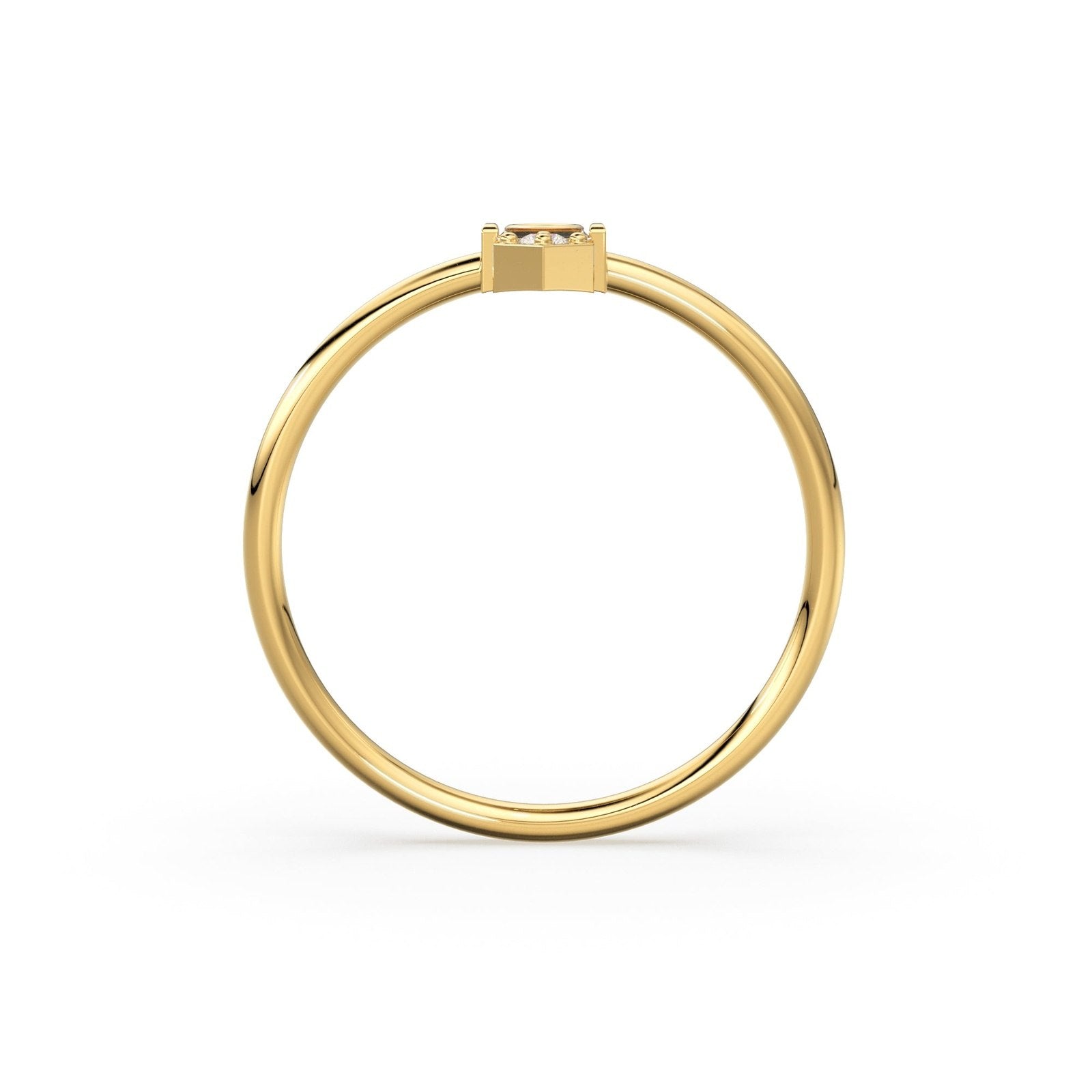 Baguette Diamond Ring / 14k Gold Baguette and Round Cut Diamond Ring / Minimalist Baguette Ring / Dainty Mix Diamond Ring