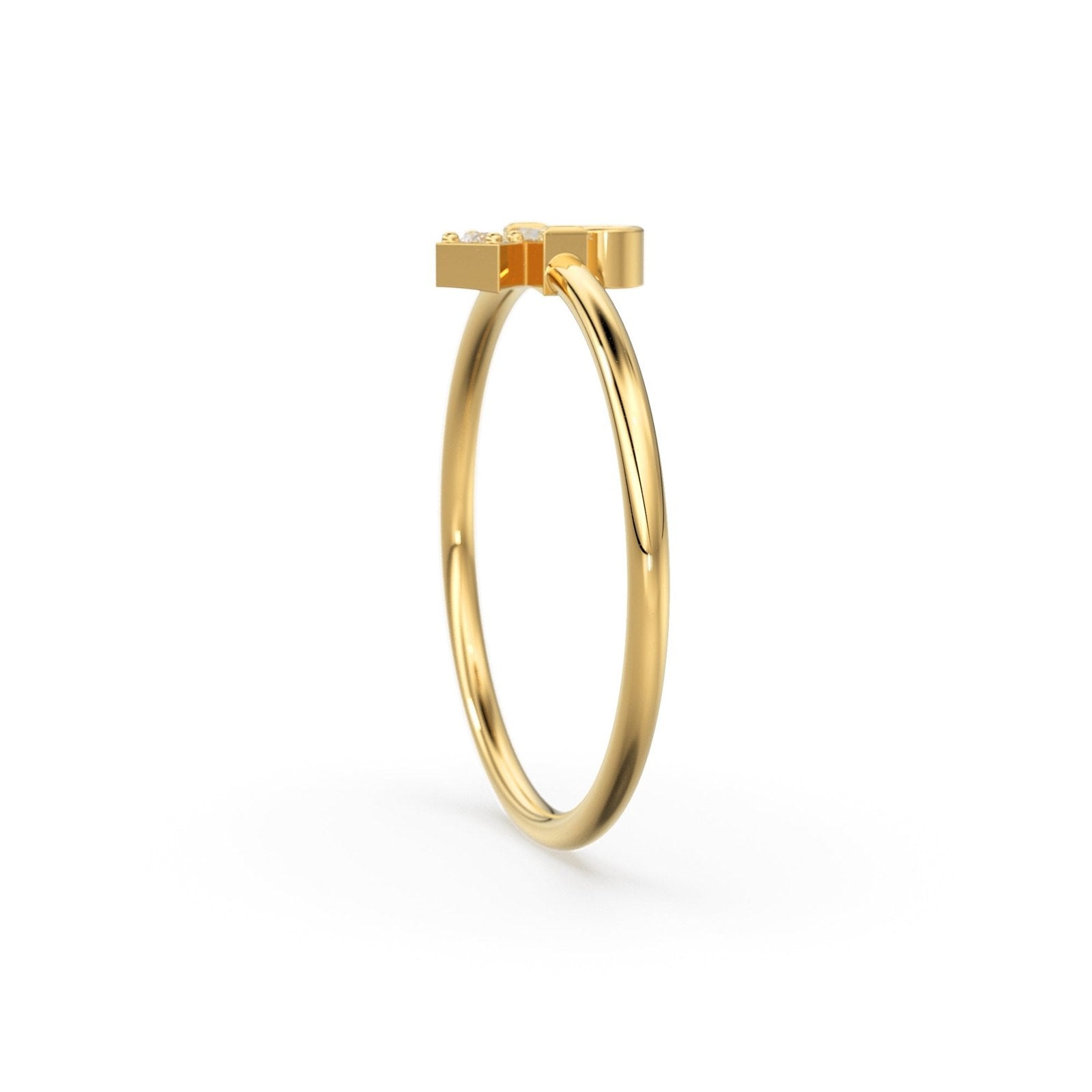 Baguette Diamond Ring / 14k Gold Baguette and Round Cut Diamond Ring / Minimalist Baguette Ring / Dainty Mix Diamond Ring