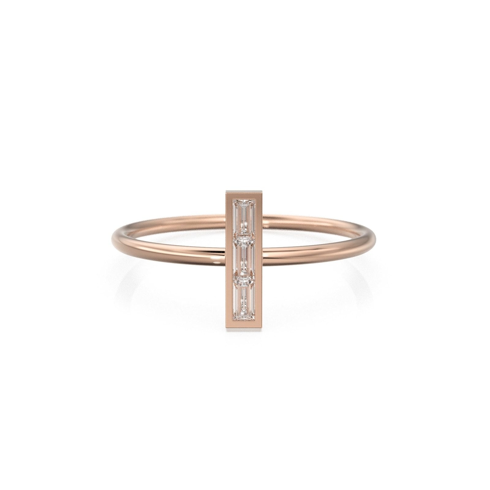 Baguette Diamond Band in 14k Gold / Bar Diamond Wedding Band / Baguette Cut Bar Gold Ring / Minimalist Channel Set Diamond Ring