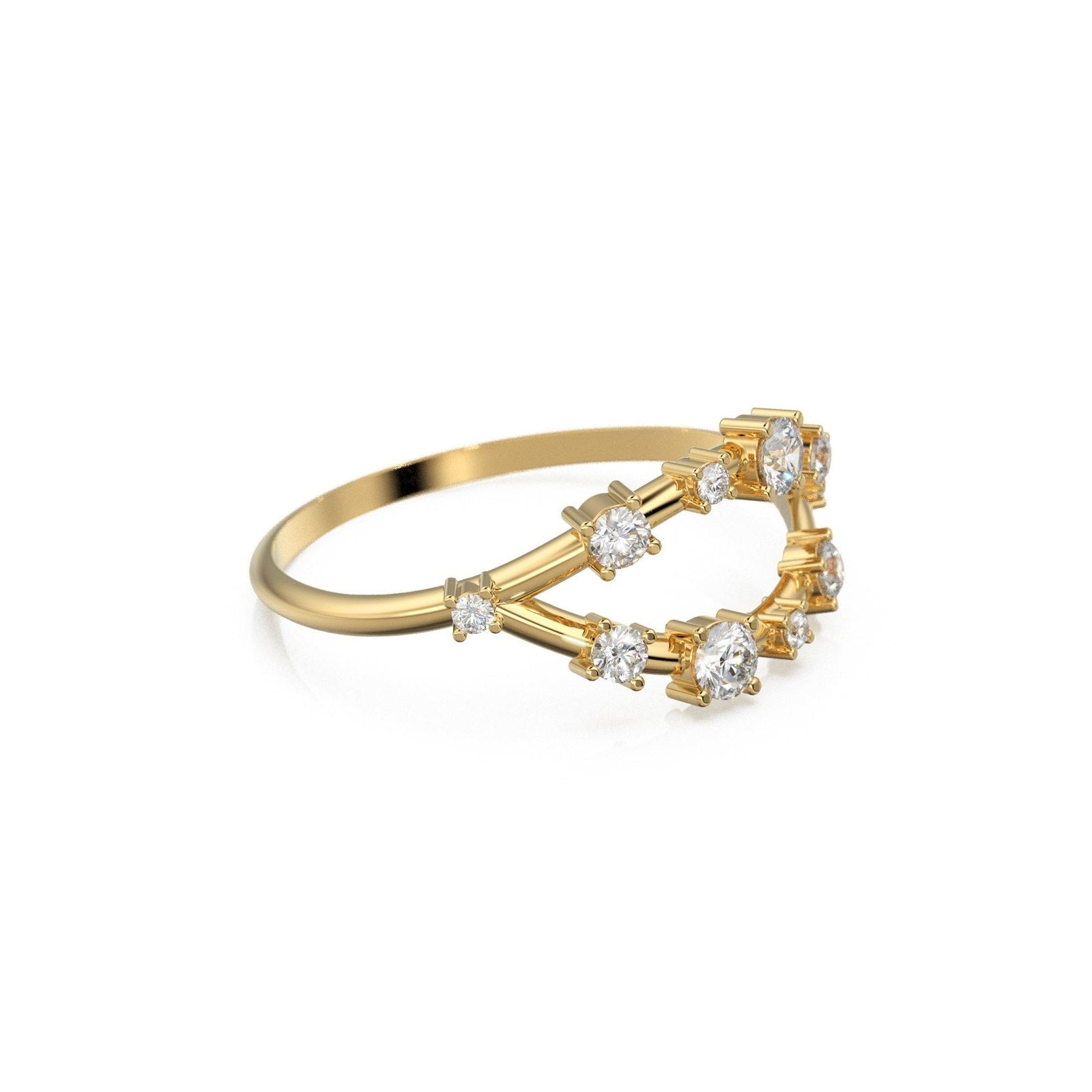 Pygmy Diamond Ring / Constellation Brilliant Round Diamond Gold Ring / Night Sky Diamond Ring / Stars Open Design Wedding Band