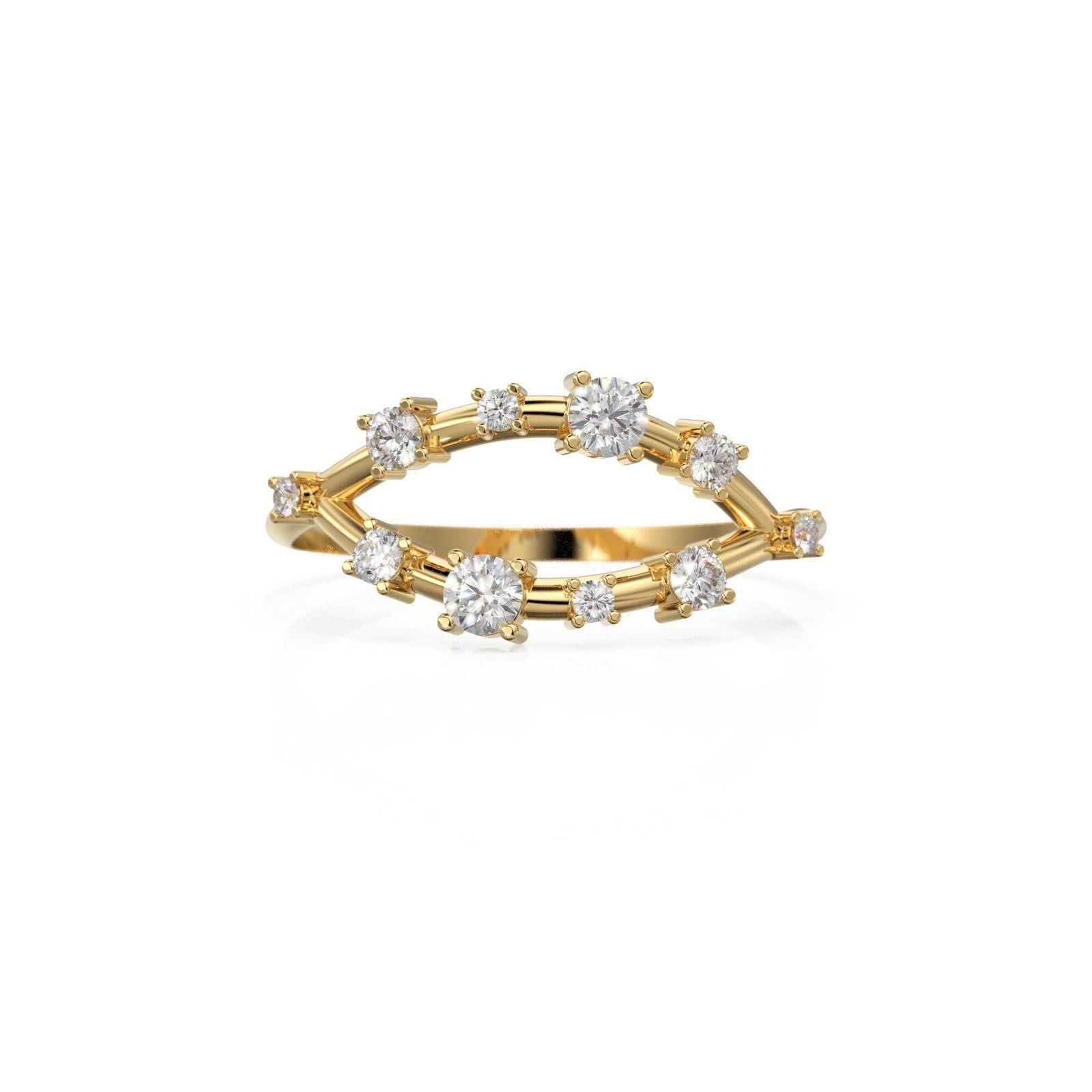 Pygmy Diamond Ring / Constellation Brilliant Round Diamond Gold Ring / Night Sky Diamond Ring / Stars Open Design Wedding Band