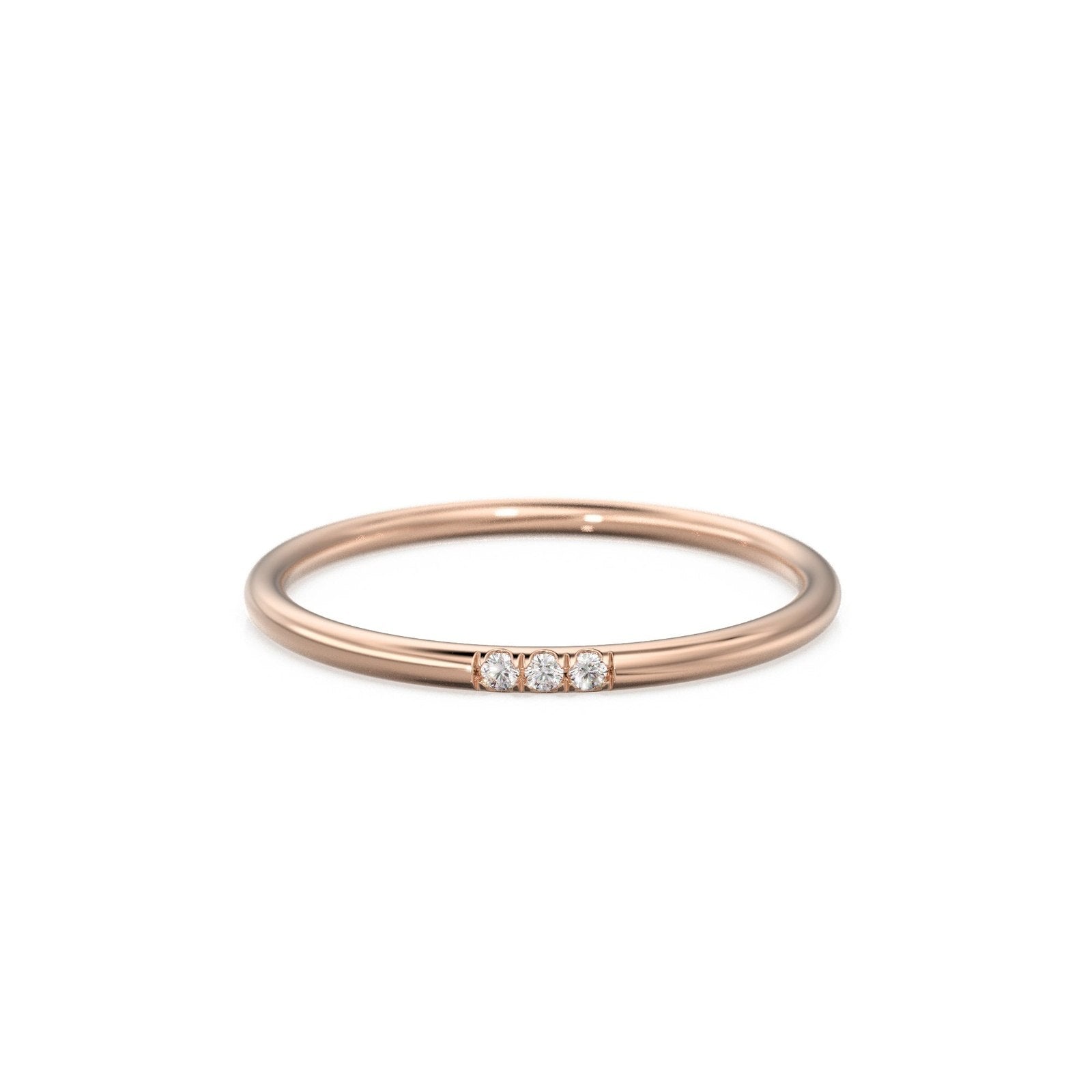 Three Stone Diamond in 14k Gold / Brilliant Diamond Ring / Gold Band White Diamond Ring / Trio Diamond Ring