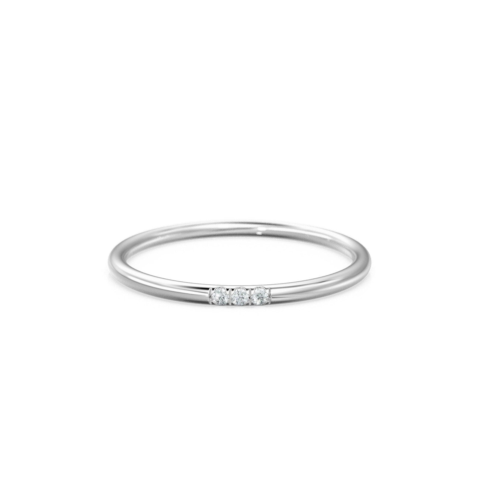 Three Stone Diamond in 14k Gold / Brilliant Diamond Ring / Gold Band White Diamond Ring / Trio Diamond Ring