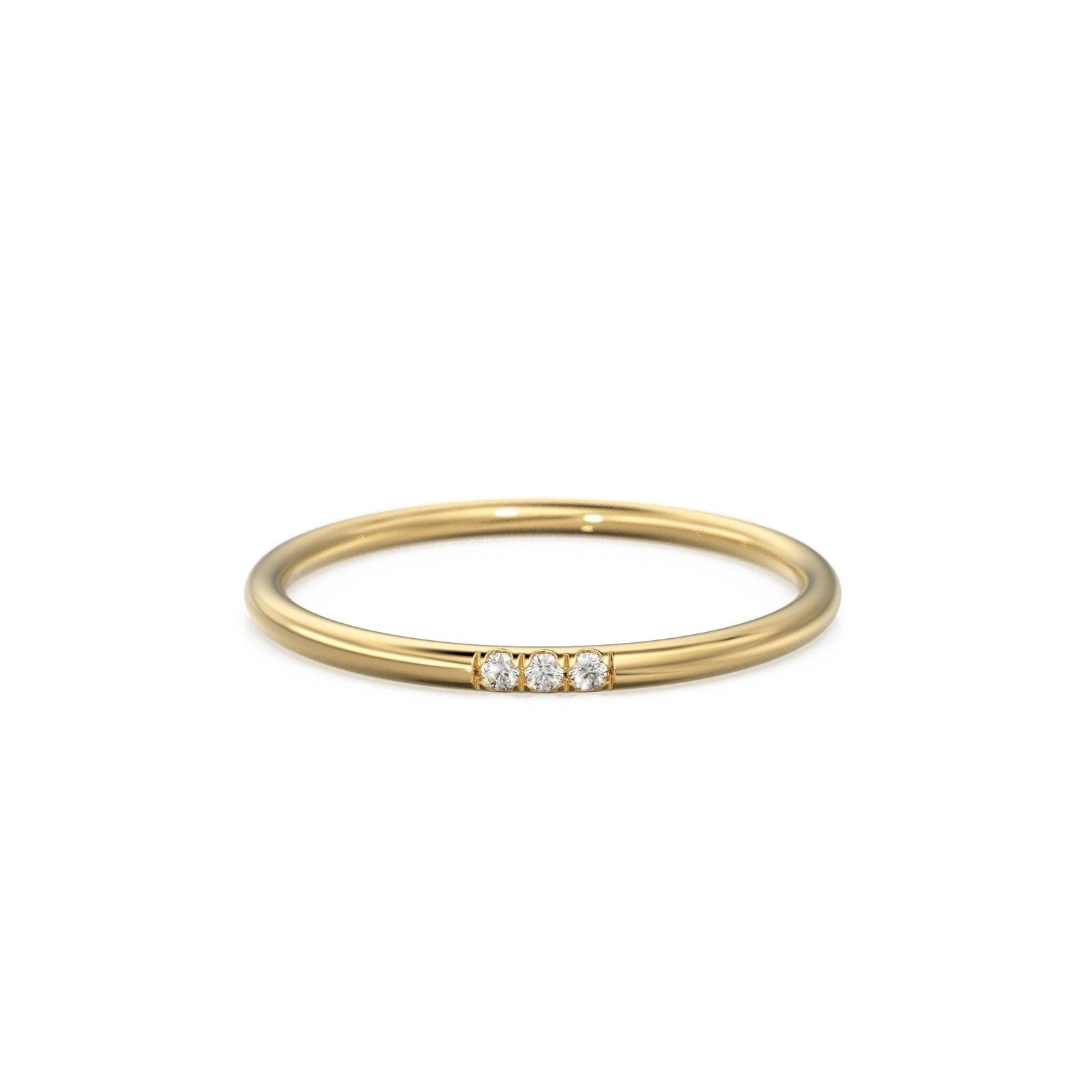 Three Stone Diamond in 14k Gold / Brilliant Diamond Ring / Gold Band White Diamond Ring / Trio Diamond Ring