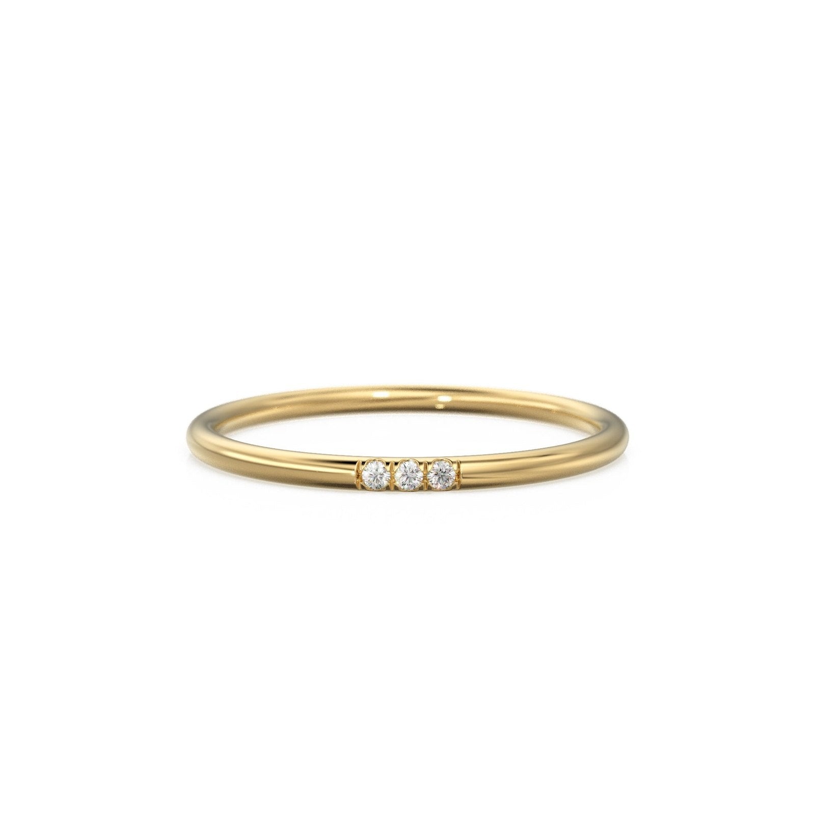 Three Stone Diamond in 14k Gold / Brilliant Diamond Ring / Gold Band White Diamond Ring / Trio Diamond Ring