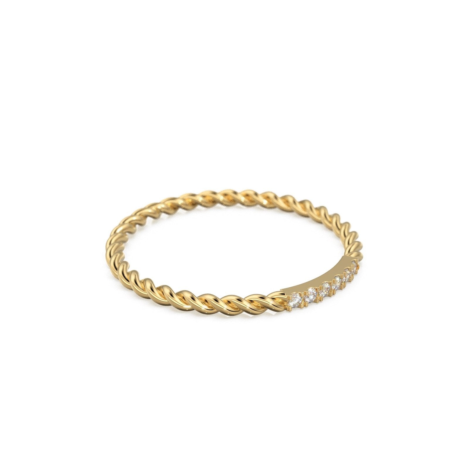 14k Gold Twisted Diamond Rope Wedding Band / Twisted Band Ring with Diamonds / Micro Pave Ring with Twisted Gold Band / Minimalist Stacking Ring