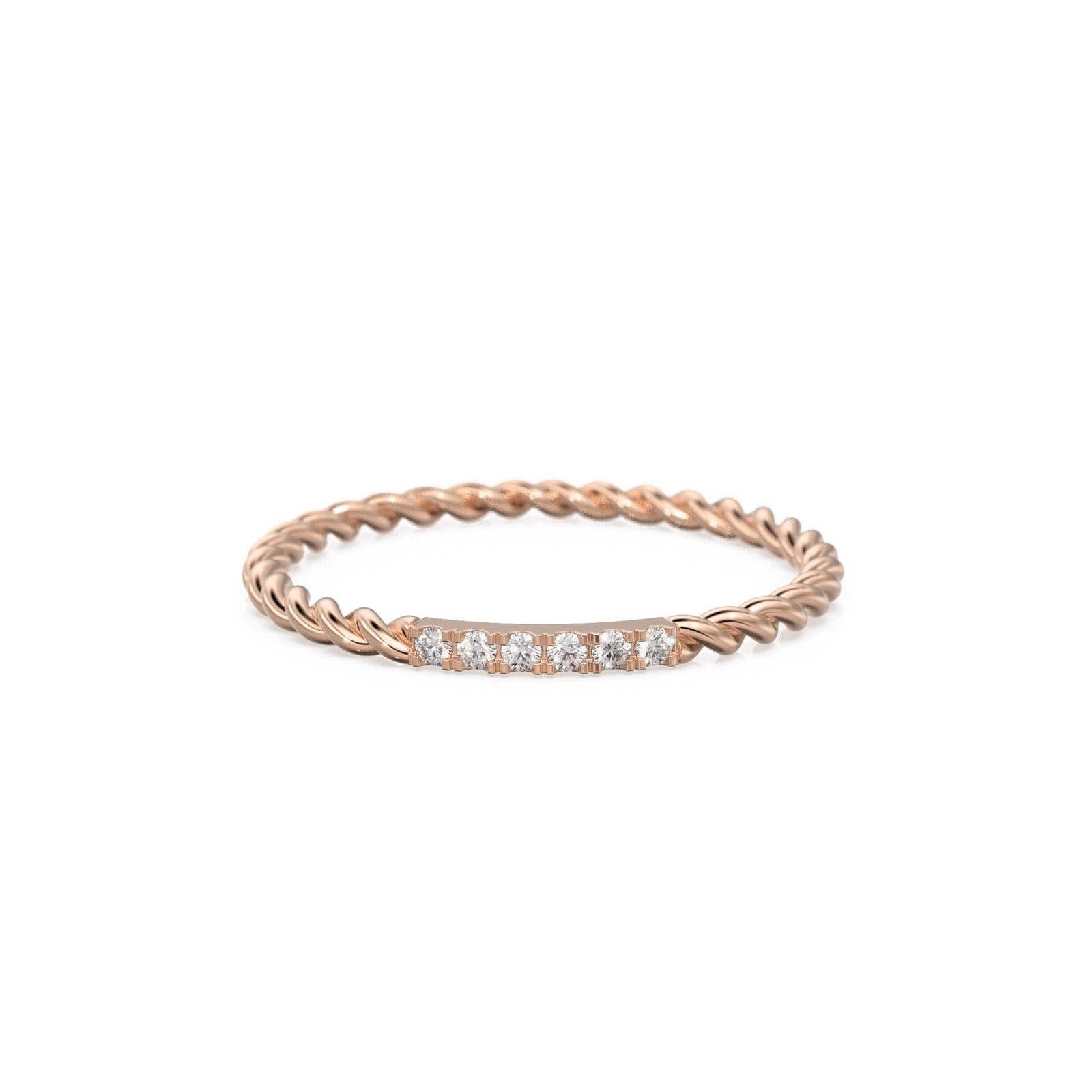 14k Gold Twisted Diamond Rope Wedding Band / Twisted Band Ring with Diamonds / Micro Pave Ring with Twisted Gold Band / Minimalist Stacking Ring
