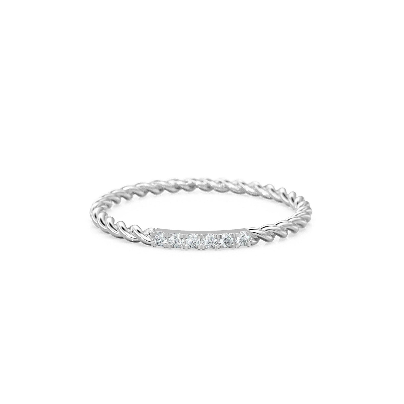 14k Gold Twisted Diamond Rope Wedding Band / Twisted Band Ring with Diamonds / Micro Pave Ring with Twisted Gold Band / Minimalist Stacking Ring