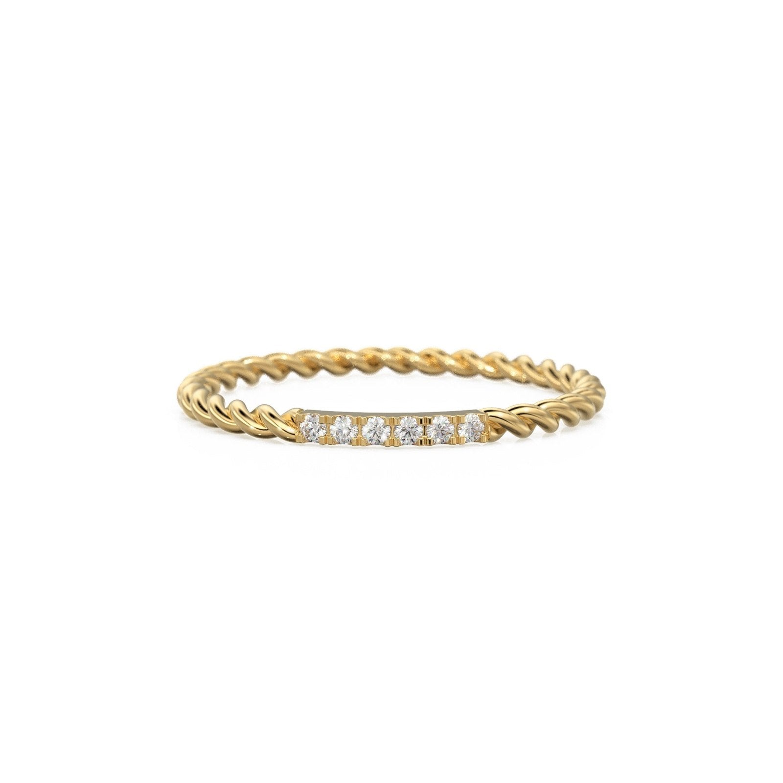 14k Gold Twisted Diamond Rope Wedding Band / Twisted Band Ring with Diamonds / Micro Pave Ring with Twisted Gold Band / Minimalist Stacking Ring