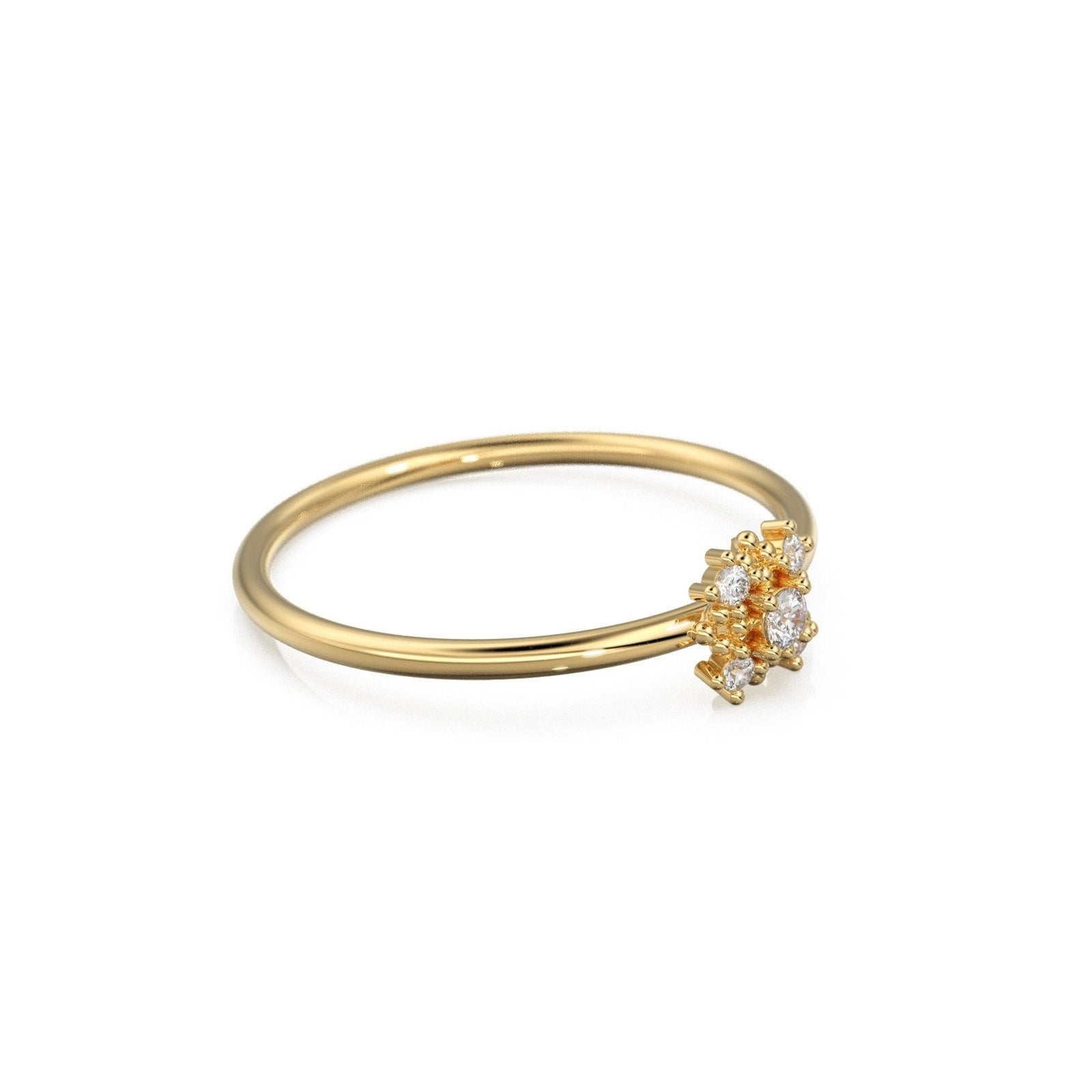 14k Gold Diamond Wedding Ring / Floral Gold Ring with Diamonds / Cluster Diamond Ring / Flower Solid Gold Ring