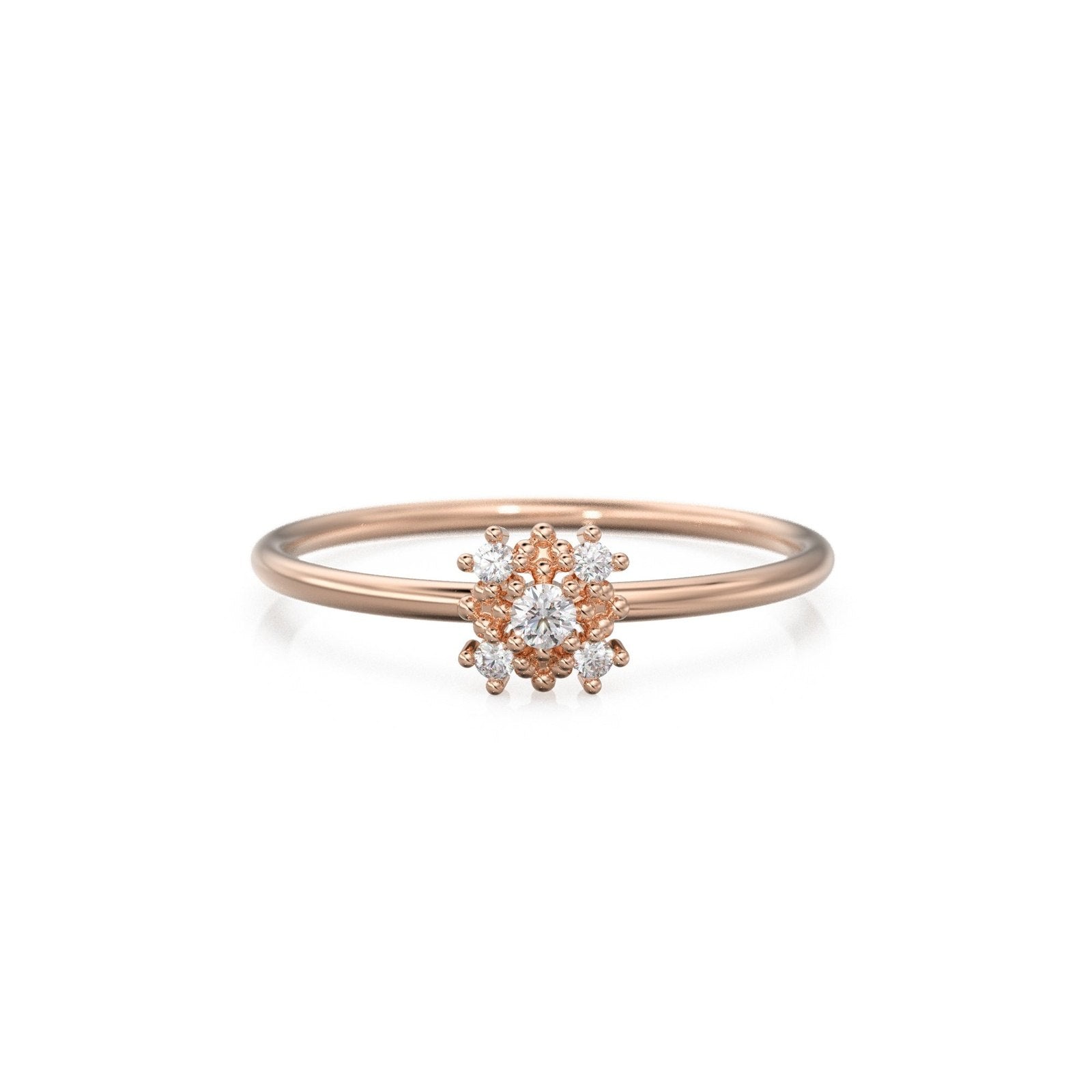 14k Gold Diamond Wedding Ring / Floral Gold Ring with Diamonds / Cluster Diamond Ring / Flower Solid Gold Ring
