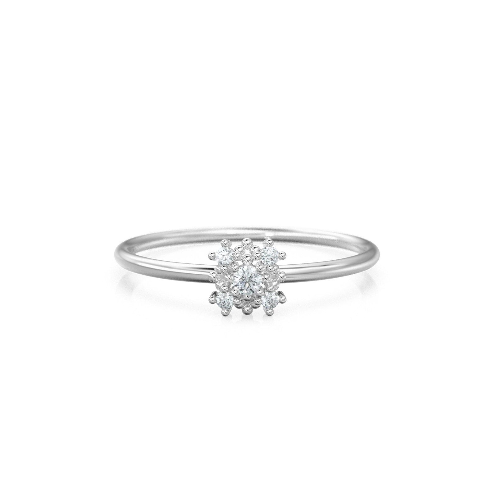 14k Gold Diamond Wedding Ring / Floral Gold Ring with Diamonds / Cluster Diamond Ring / Flower Solid Gold Ring