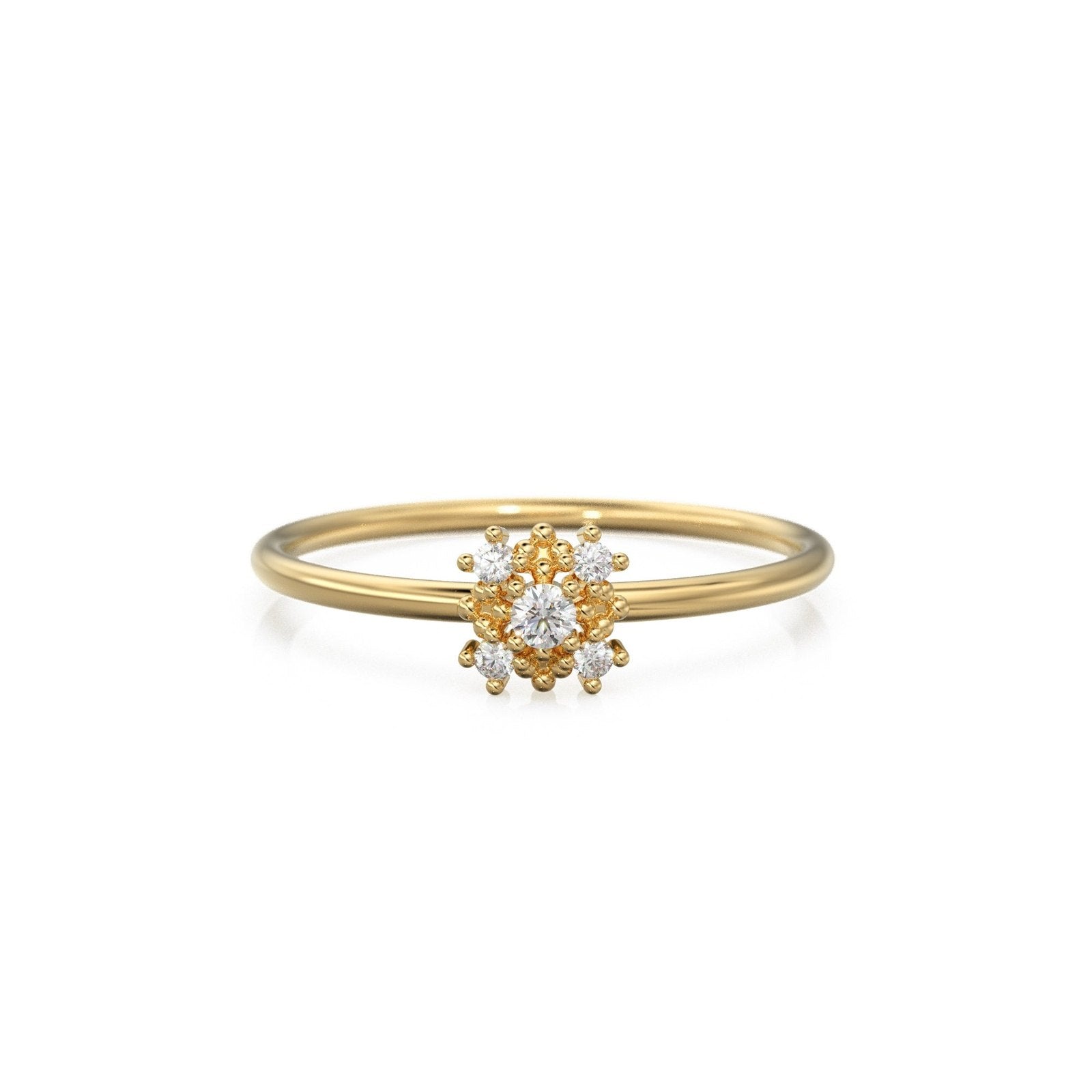 14k Gold Diamond Wedding Ring / Floral Gold Ring with Diamonds / Cluster Diamond Ring / Flower Solid Gold Ring