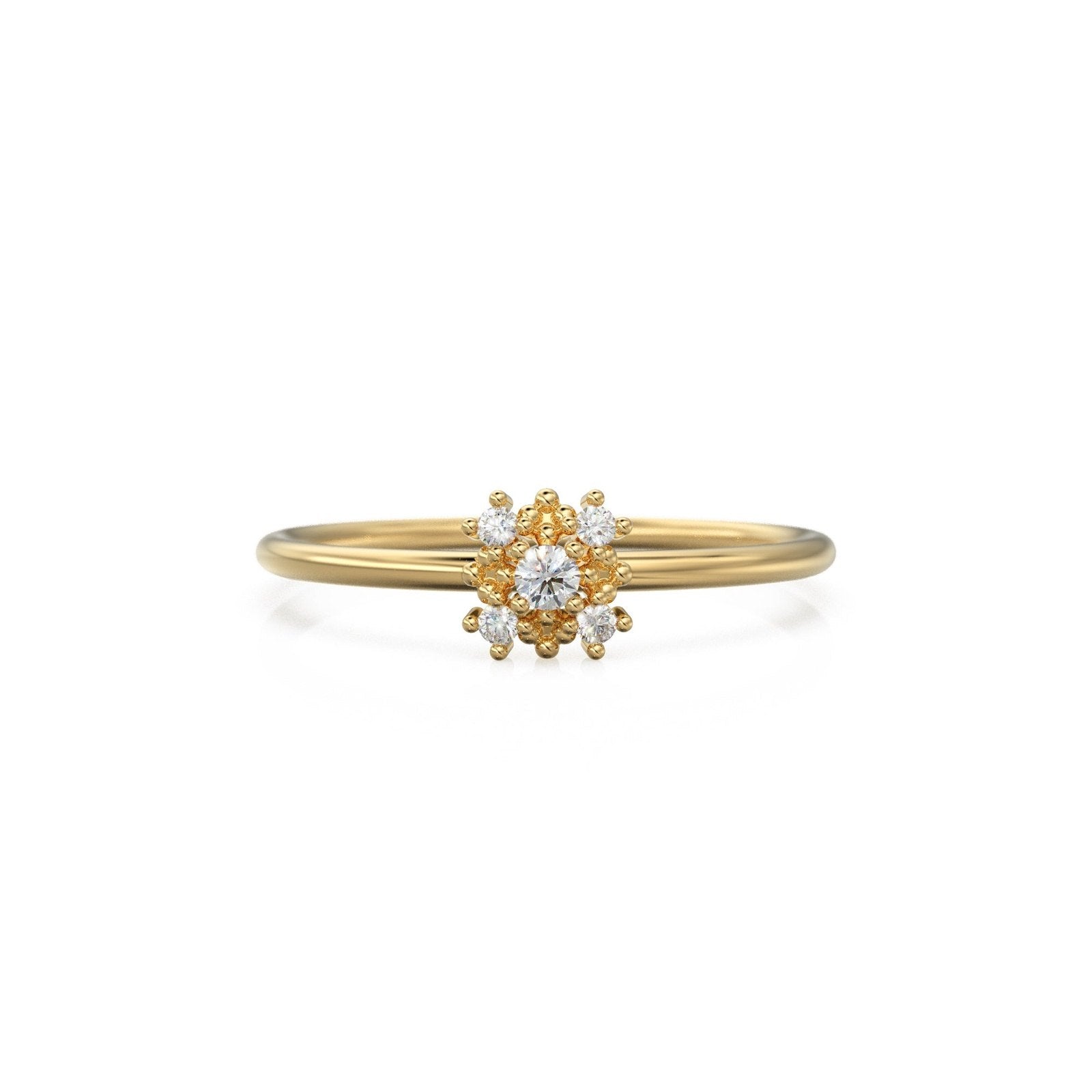 14k Gold Diamond Wedding Ring / Floral Gold Ring with Diamonds / Cluster Diamond Ring / Flower Solid Gold Ring