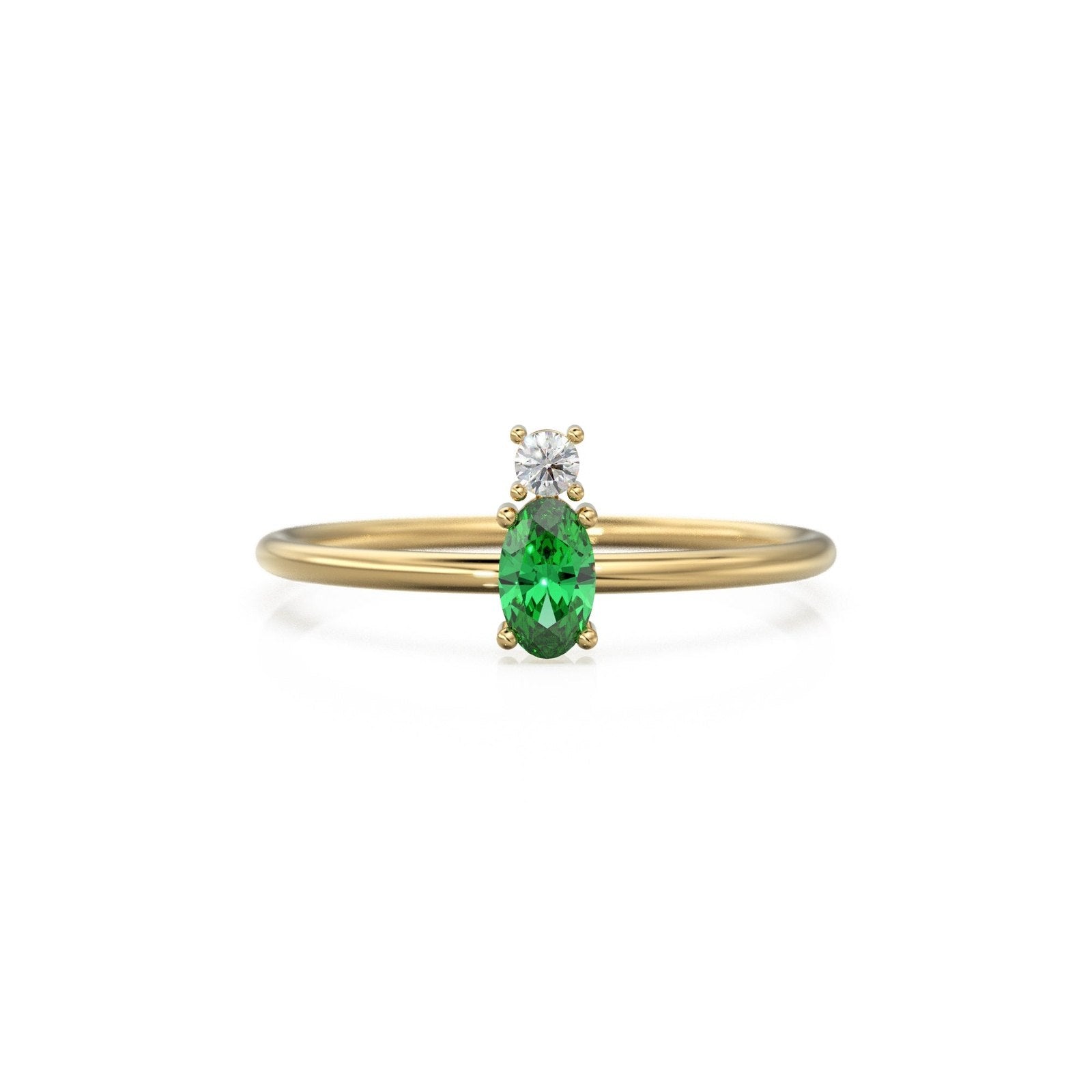Emerald Ring / Emerald Engagement Ring in 14k Gold / Oval Cut Natural 2 Stone Emerald Diamond Ring / May Birthstone / Promise Ring