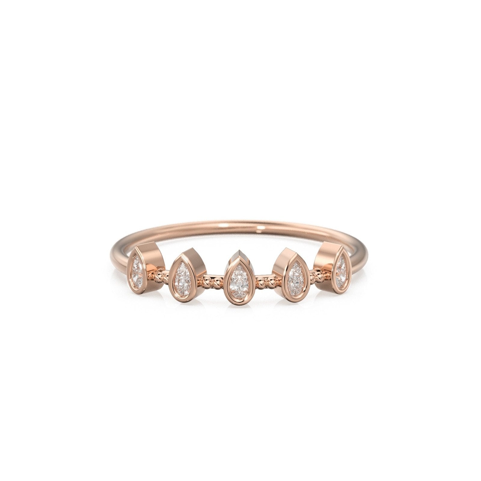 Pear Cut Diamond Ring / Bezel Set Pear Diamond Band in 14k Gold / Simple Thin Gold Band White Diamond Ring / Minimalist Stackable Ring
