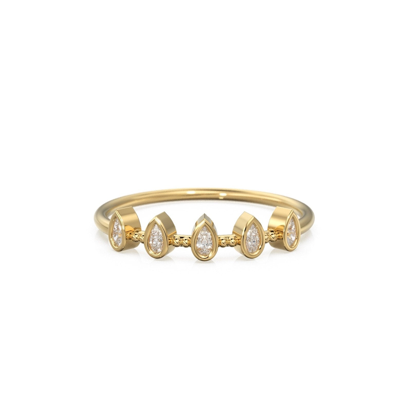 Pear Cut Diamond Ring / Bezel Set Pear Diamond Band in 14k Gold / Simple Thin Gold Band White Diamond Ring / Minimalist Stackable Ring