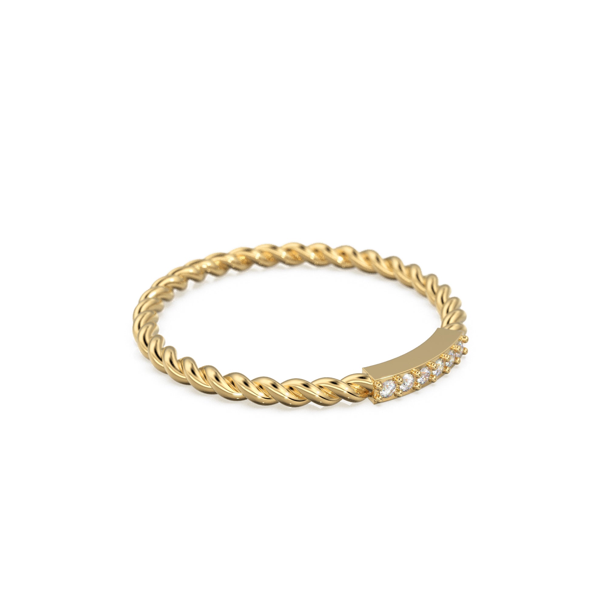 14k Gold Twisted Diamond Wedding Band / Twisted Band Ring with Diamonds / Micro Pave Ring with Twisted Gold Band / Minimalist Stacking Ring