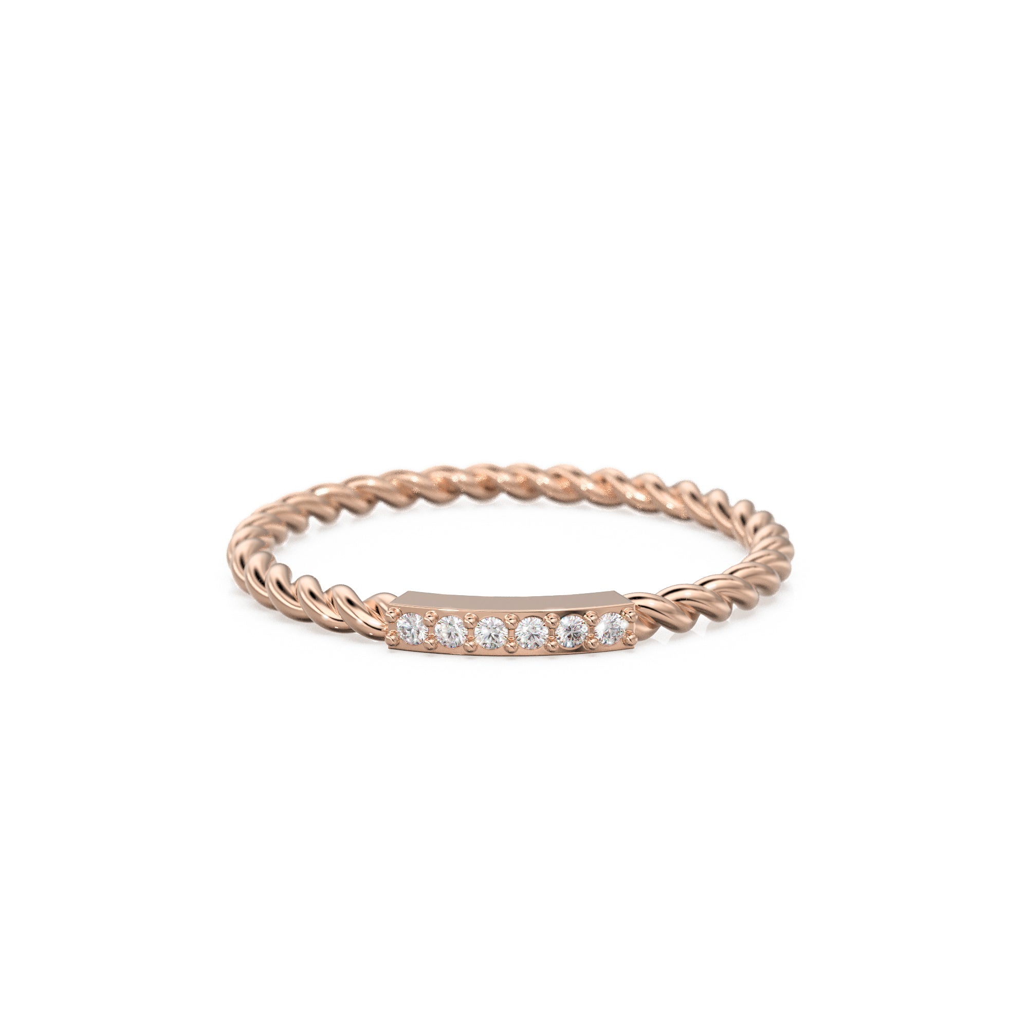 14k Gold Twisted Diamond Wedding Band / Twisted Band Ring with Diamonds / Micro Pave Ring with Twisted Gold Band / Minimalist Stacking Ring