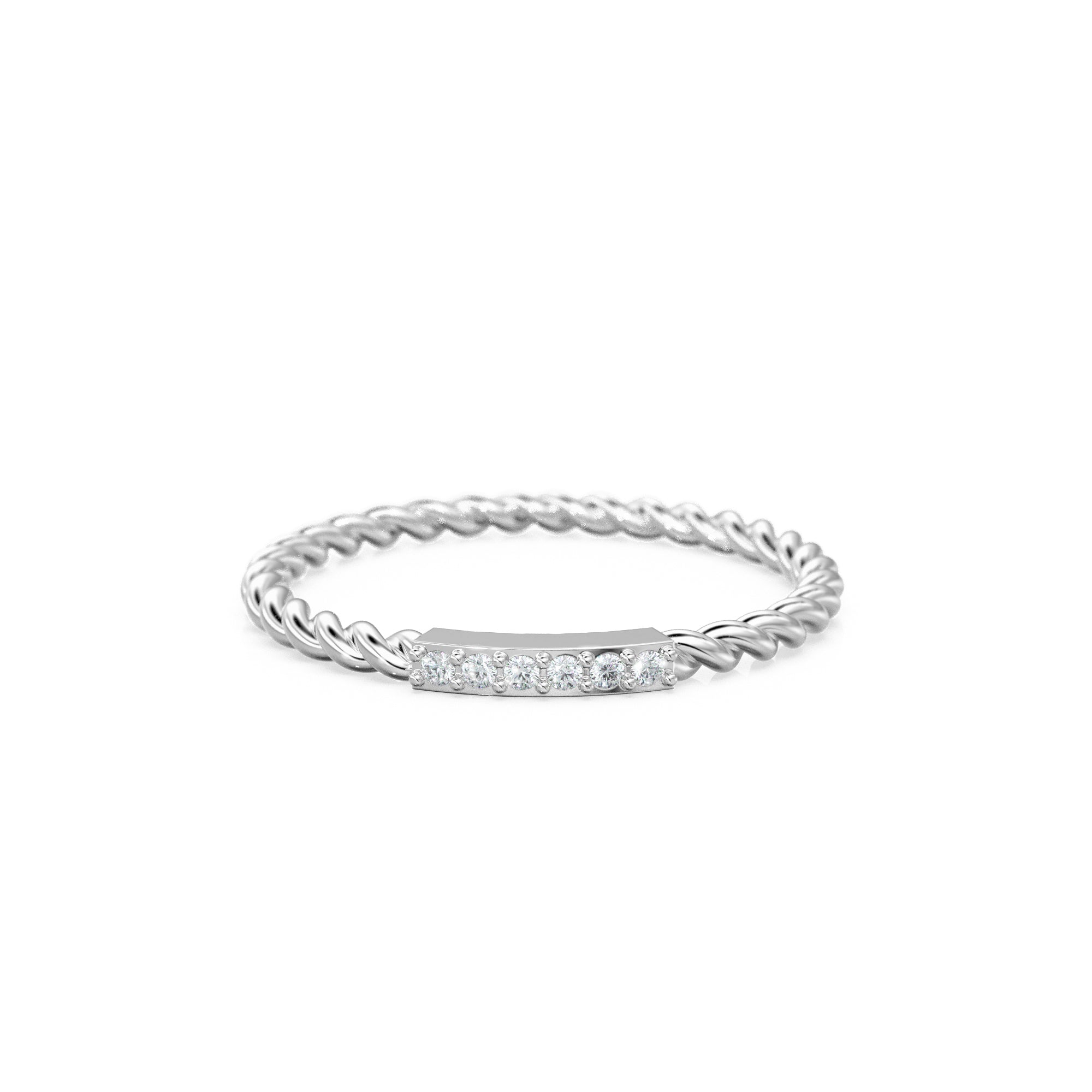 14k Gold Twisted Diamond Wedding Band / Twisted Band Ring with Diamonds / Micro Pave Ring with Twisted Gold Band / Minimalist Stacking Ring