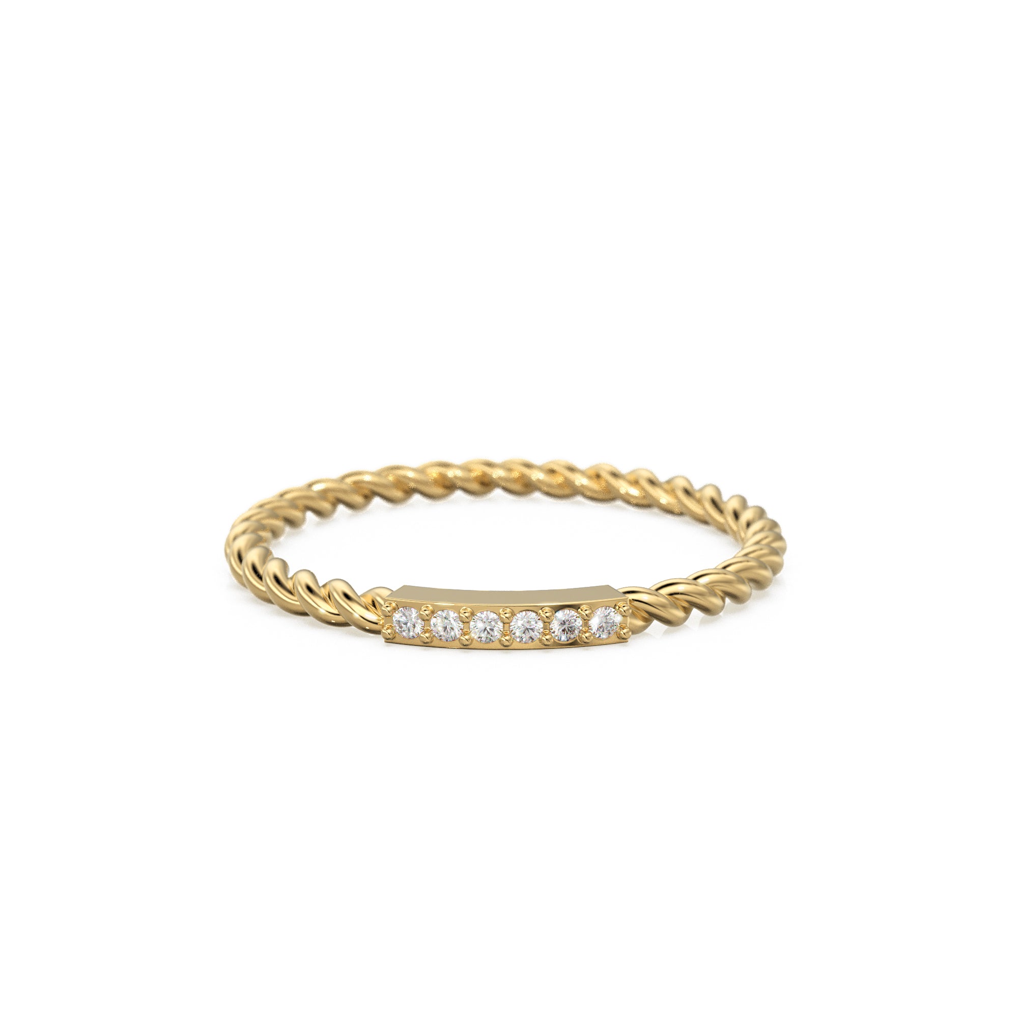 14k Gold Twisted Diamond Wedding Band / Twisted Band Ring with Diamonds / Micro Pave Ring with Twisted Gold Band / Minimalist Stacking Ring