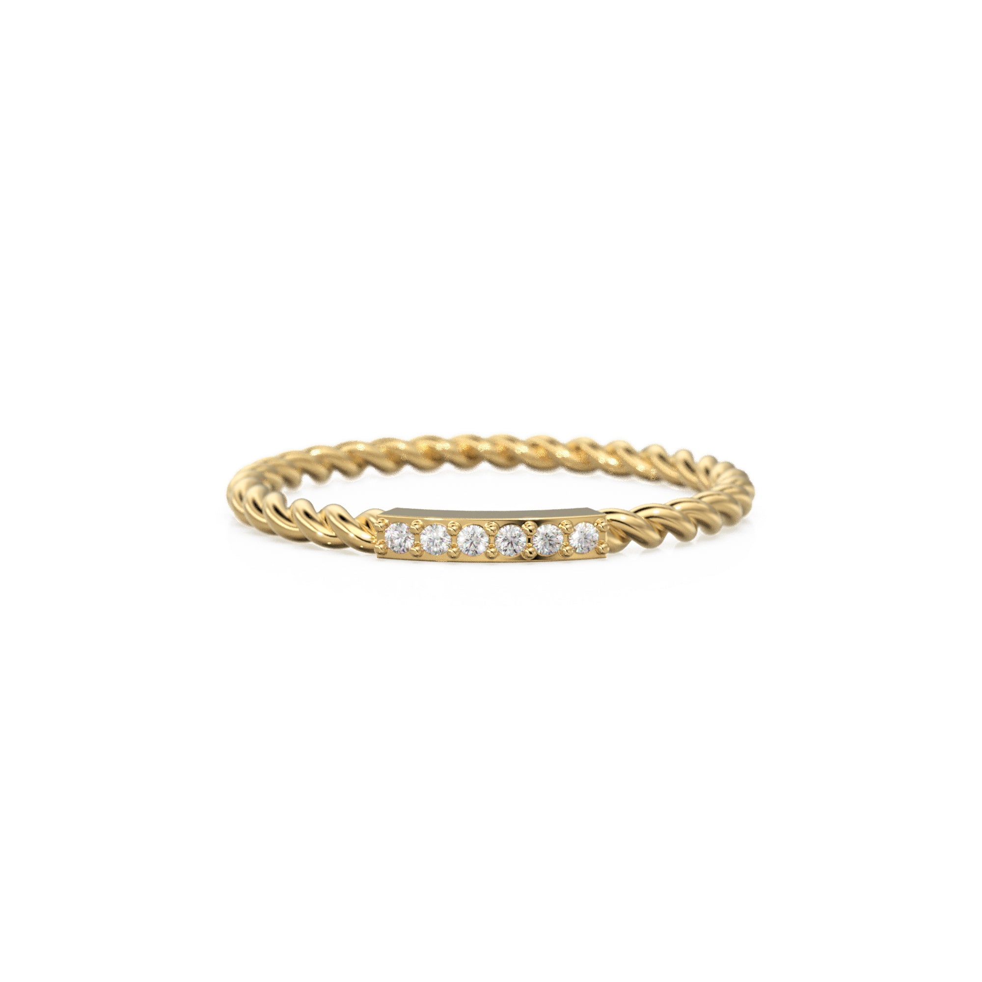 14k Gold Twisted Diamond Wedding Band / Twisted Band Ring with Diamonds / Micro Pave Ring with Twisted Gold Band / Minimalist Stacking Ring