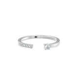 14k Gold Pave Diamond Open Cuff Diamond Ring / Open Design Stackable Ring / Minimal 3 Stone Dainty Stacking Diamond Ring