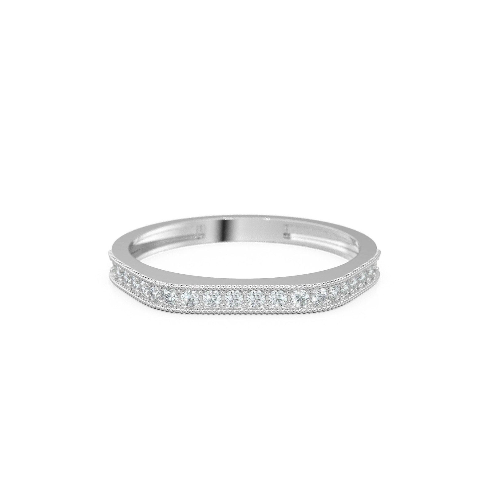 14k Solid Gold Half Eternity Natural Diamond Milgrain Bead Micro Pave Ring / Artdeco Style Half Eternity Ring