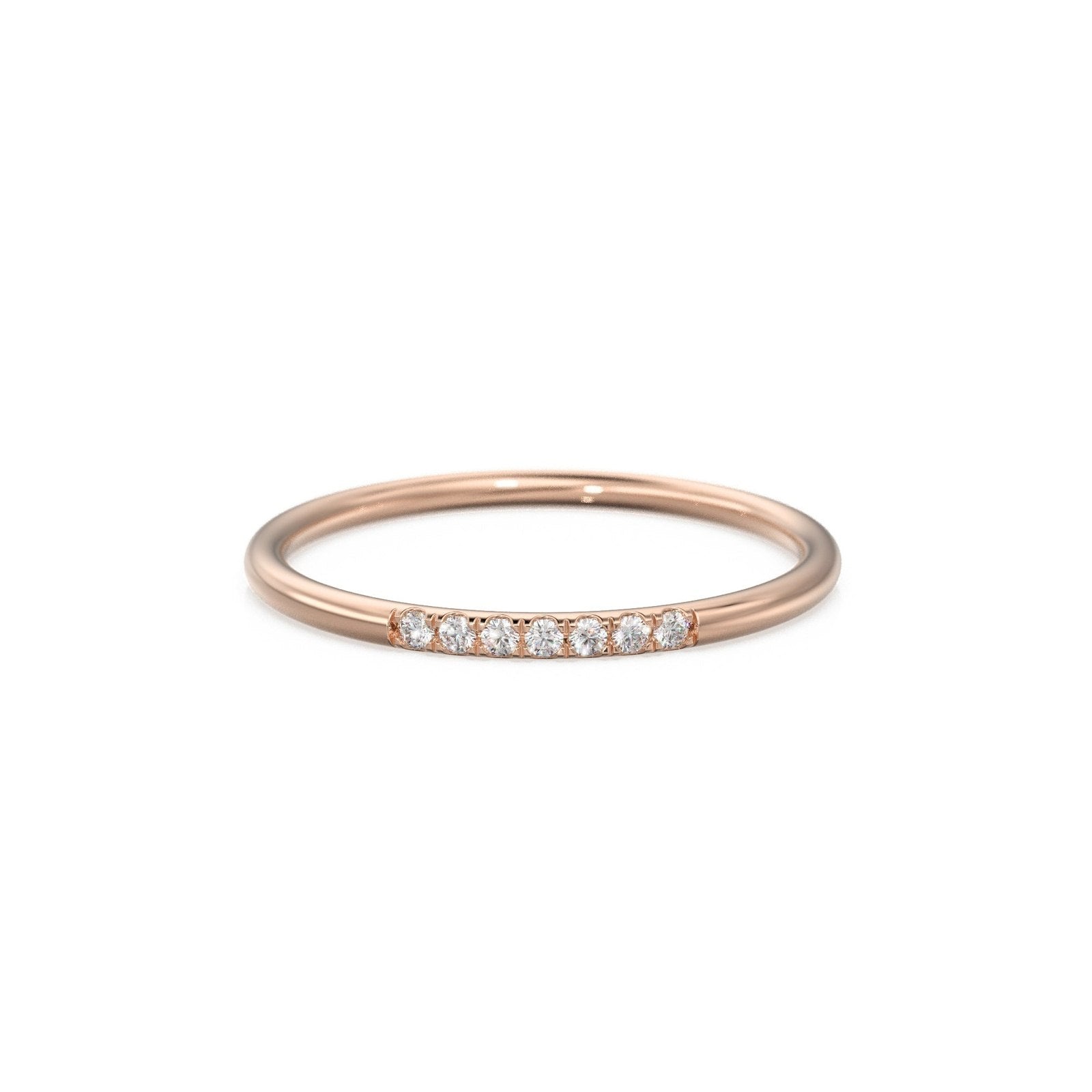 7 Diamond Ring / French Pave Diamond Band / 14k Gold Round Diamond Band / Diamond Pinky Ring / Diamond Stackable Ring