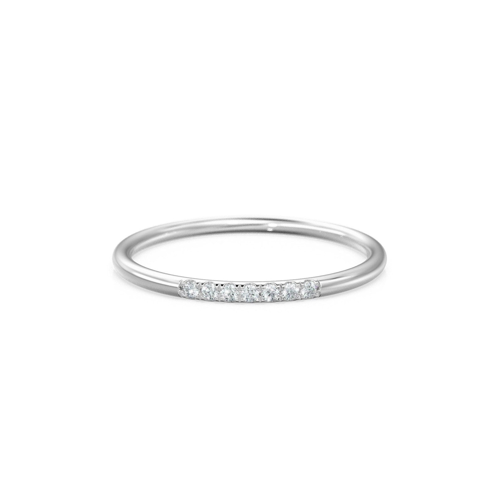 7 Diamond Ring / French Pave Diamond Band / 14k Gold Round Diamond Band / Diamond Pinky Ring / Diamond Stackable Ring
