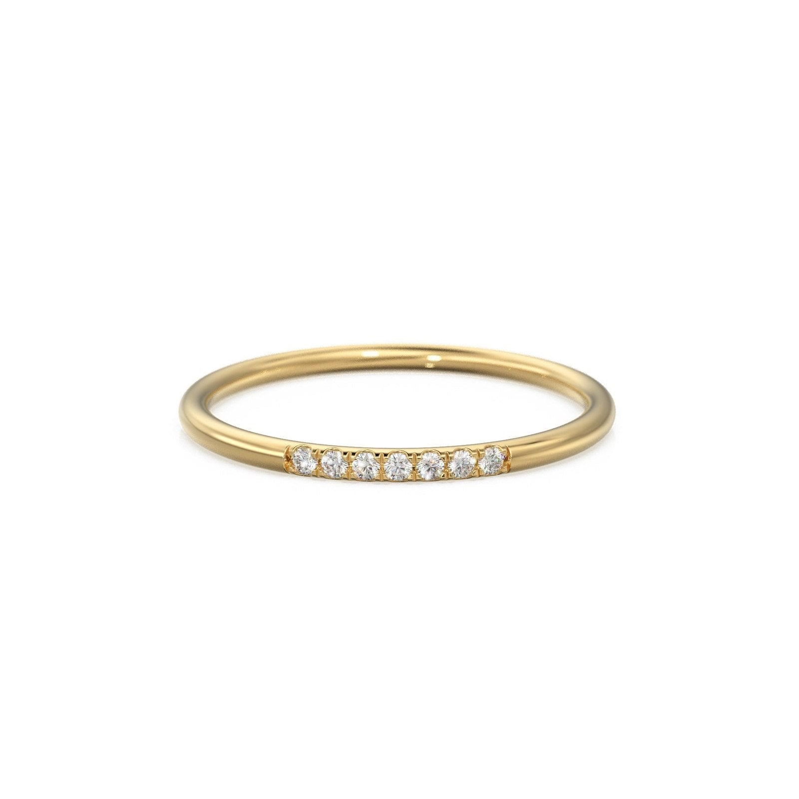 7 Diamond Ring / French Pave Diamond Band / 14k Gold Round Diamond Band / Diamond Pinky Ring / Diamond Stackable Ring