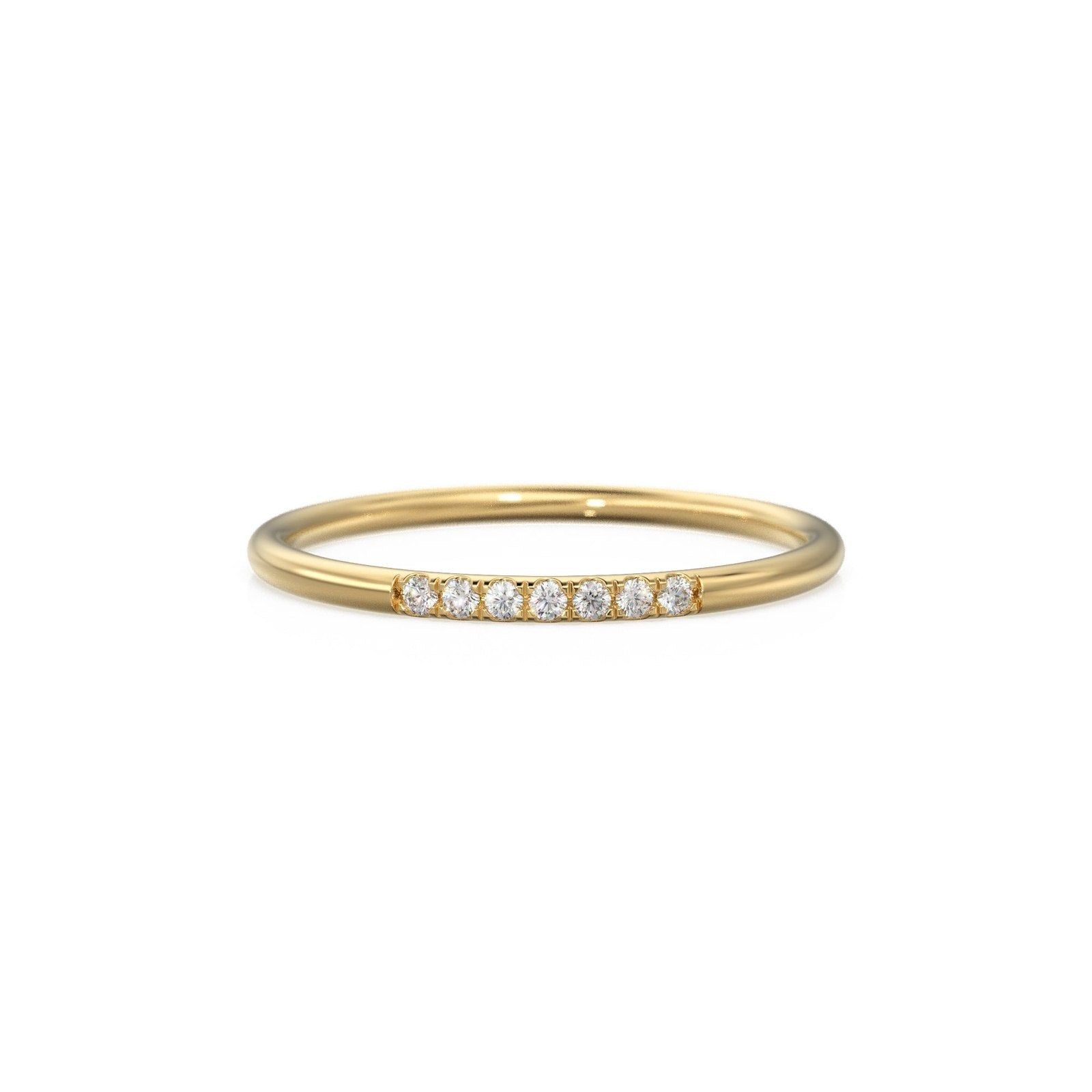 7 Diamond Ring / French Pave Diamond Band / 14k Gold Round Diamond Band / Diamond Pinky Ring / Diamond Stackable Ring