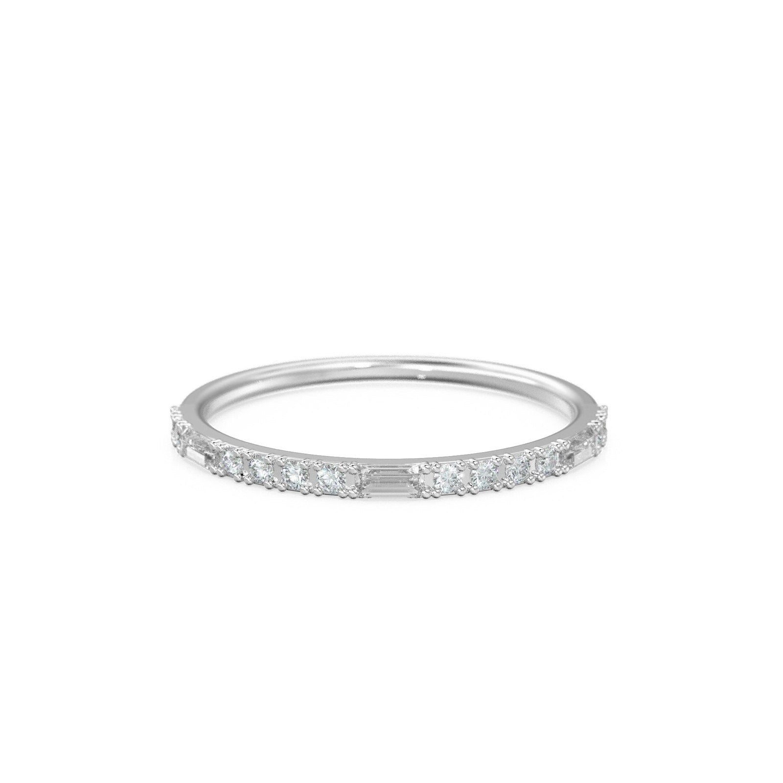 14k Gold Alternating Baguette Diamond and Round Diamond Full Eternity Ring / Available in Rose Gold and White Gold