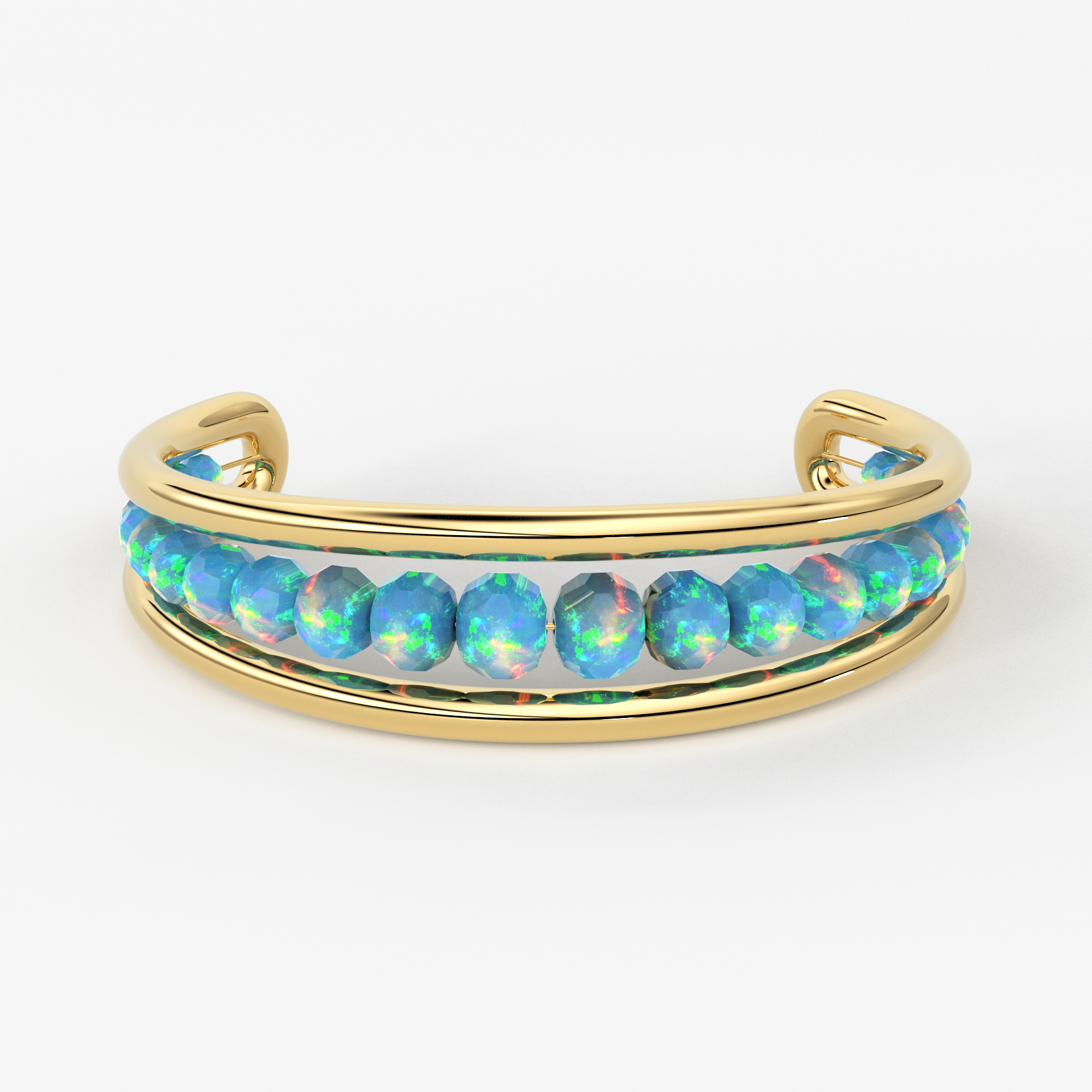 Opal Solid Gold Cuff Bracelet