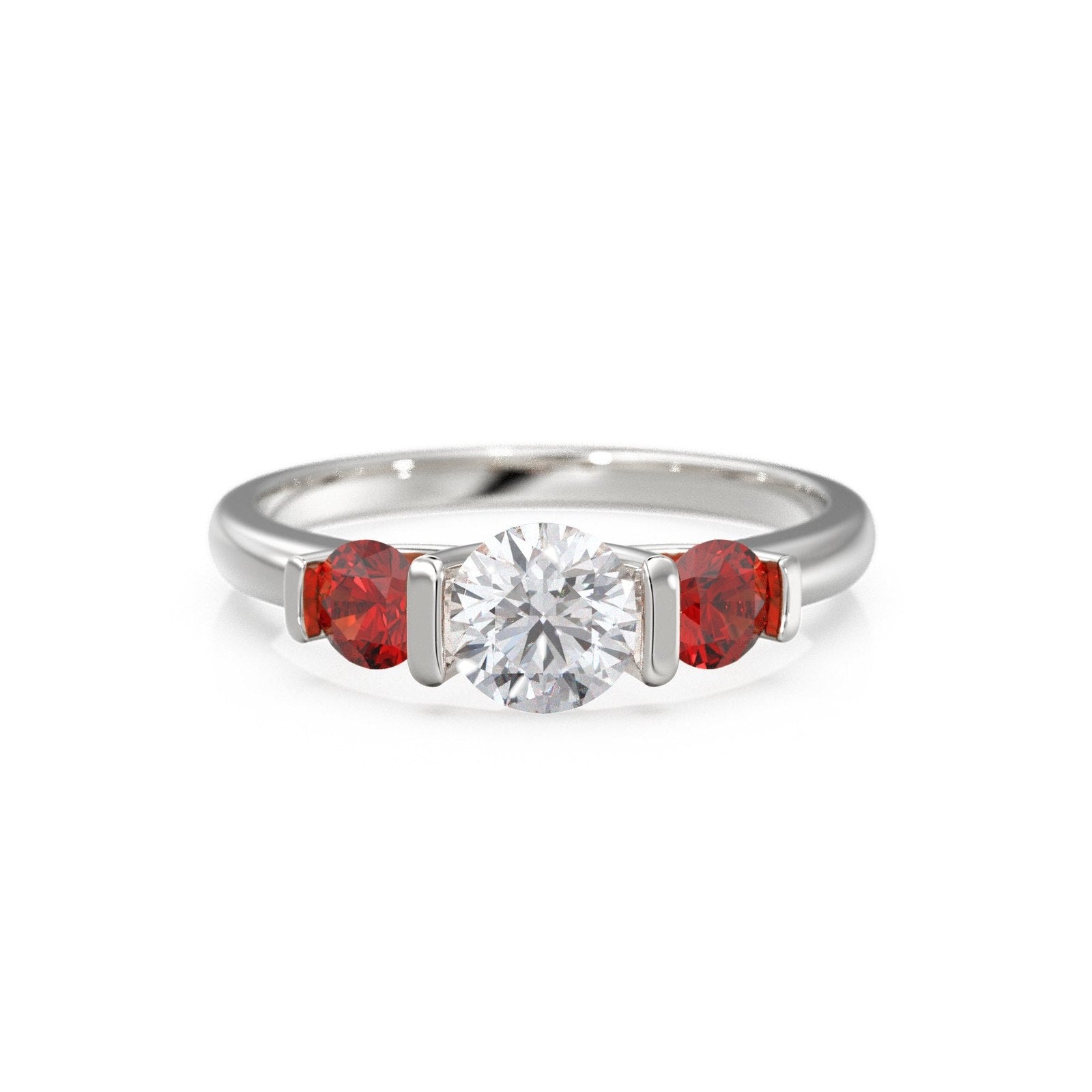 14k Gold Diamond Engagement Ring / 5.00mm Round Diamond Ruby Ring / Unique Natural Ruby and Diamond Ring / July Birthstone Gift