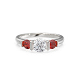 14k Gold Diamond Engagement Ring / 5.00mm Round Diamond Ruby Ring / Unique Natural Ruby and Diamond Ring / July Birthstone Gift