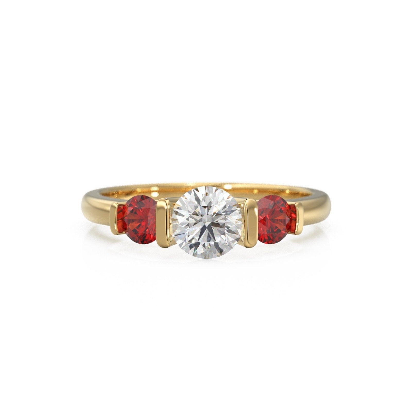 14k Gold Diamond Engagement Ring / 5.00mm Round Diamond Ruby Ring / Unique Natural Ruby and Diamond Ring / July Birthstone Gift