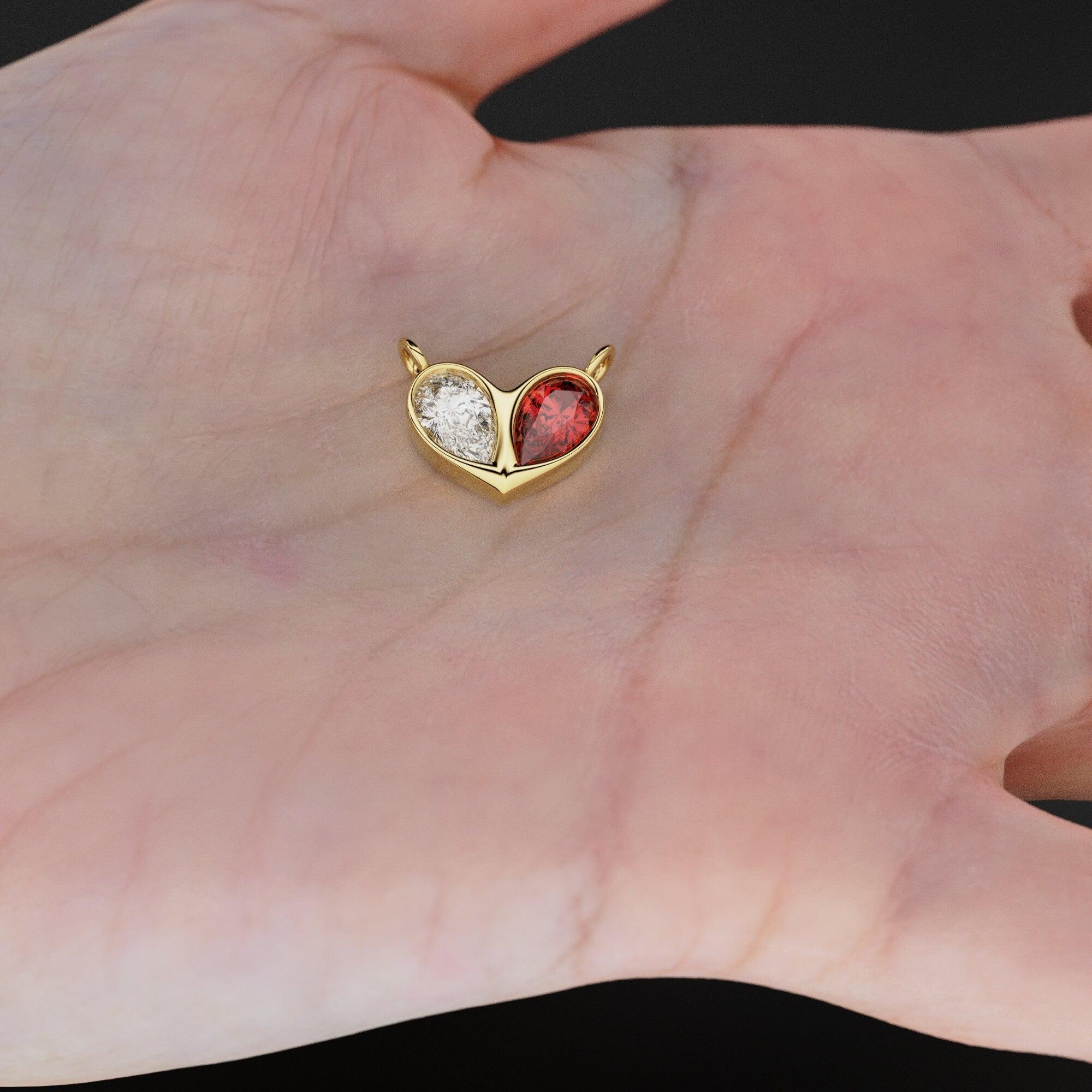 0.70ct Jumbo Sweetheart Ruby Diamond Heart Solid Gold Pendant Gift for him or her / Love Charm