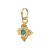10MM 14K solid Yellow Gold Diamond Moonstone 4 petal Flower Quatrefoil Charm Necklace Pendant