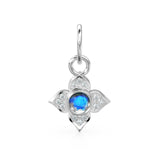 10MM 14K solid Yellow Gold Diamond Moonstone 4 petal Flower Quatrefoil Charm Necklace Pendant