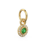 10mm 14K solid Yellow Gold Diamond Natural Emerald Round Coin Shape Charm Necklace Pendant