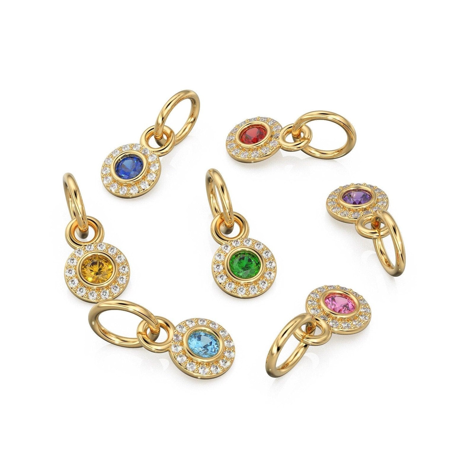 10mm 14K solid Yellow Gold Diamond Natural Emerald Round Coin Shape Charm Necklace Pendant