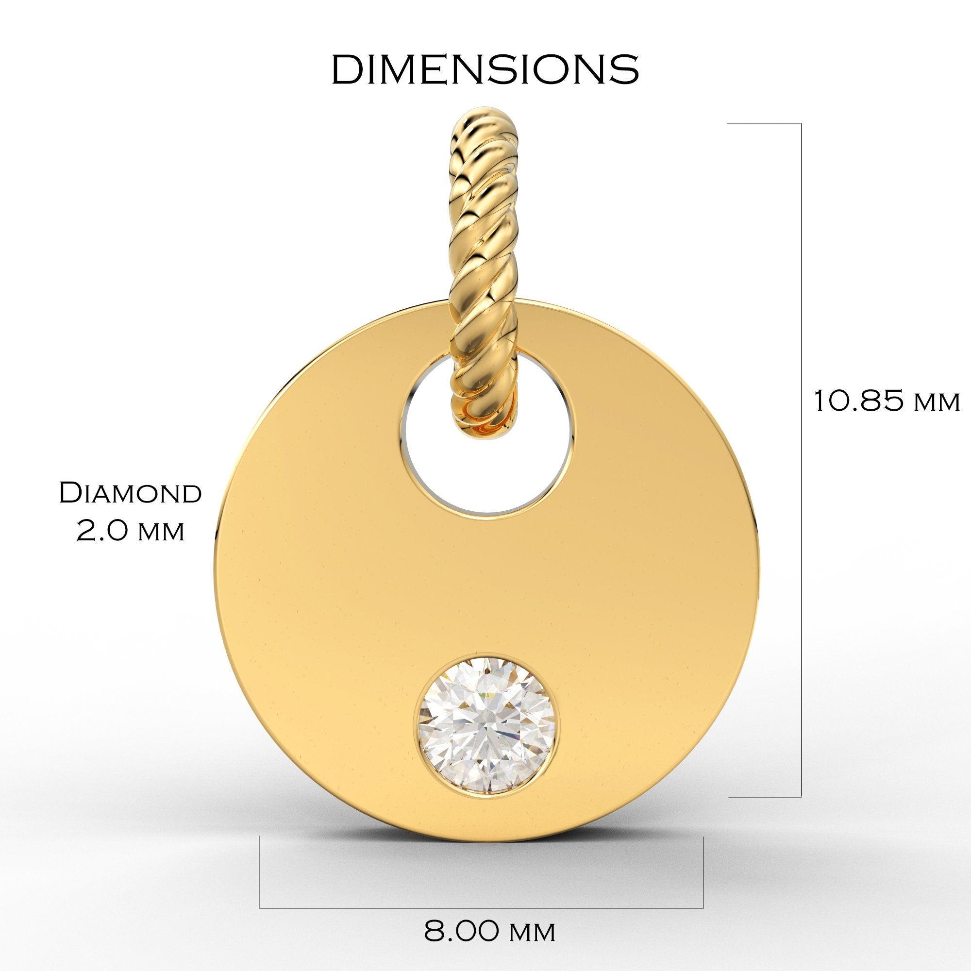 10mm Round Diamond 14k Solid Gold Charm Pendant, Diamond Pendant, Diamond Charm, Solid Gold Finding