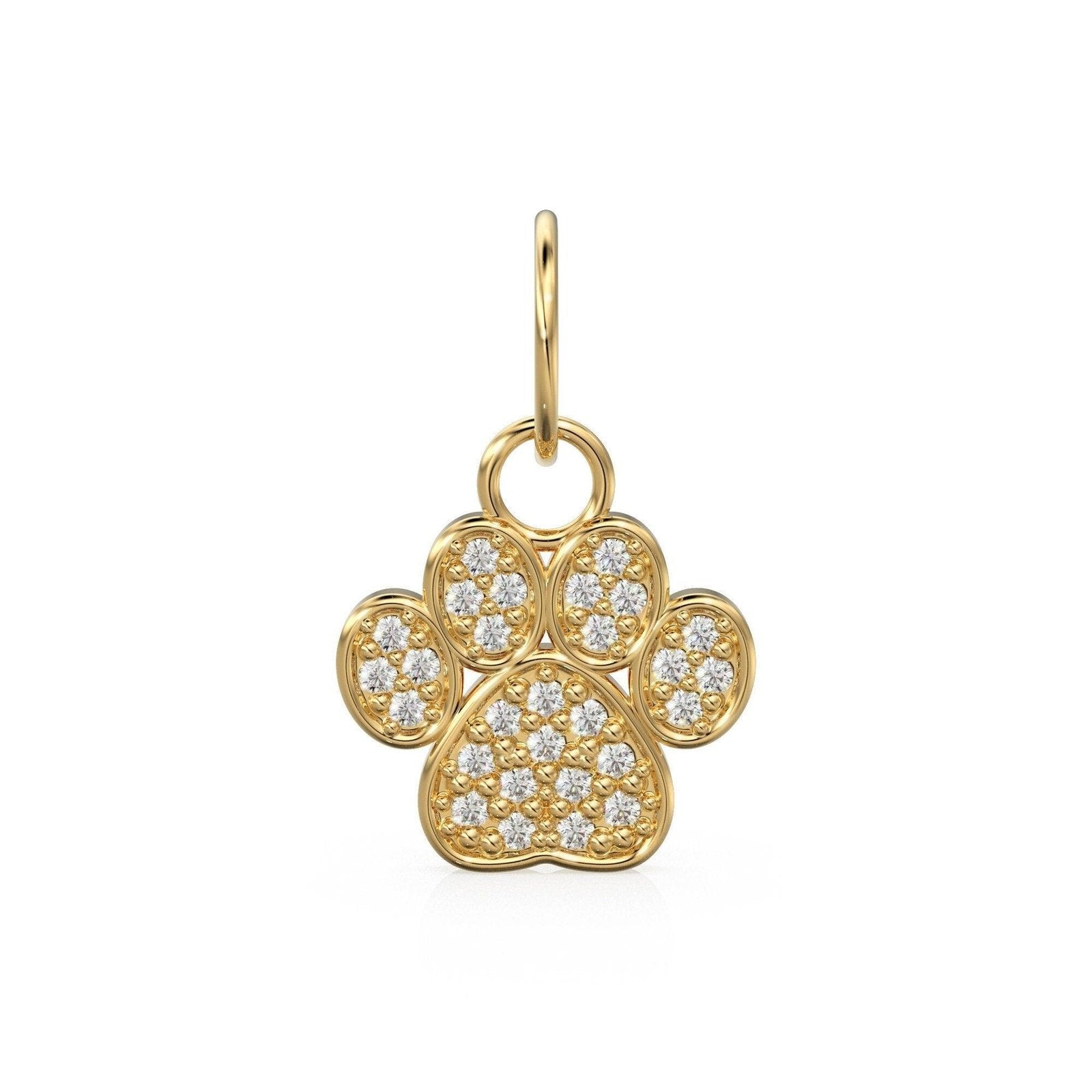 12mm Dog Paw Pave Diamond 14k 18k Solid Gold Charm Pendant, Paw Charm, Gold Charm Finding, Dog Solid Gold Pendant Pet Doggy Jewelry